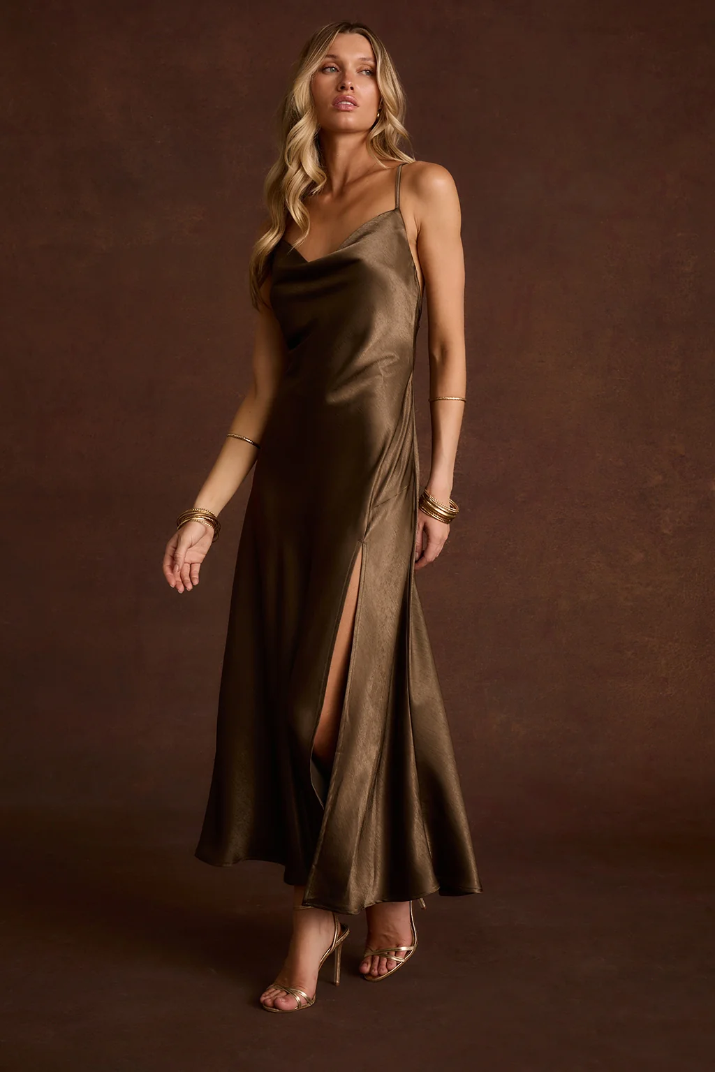Natalia Truffle Satin Maxi Dress
