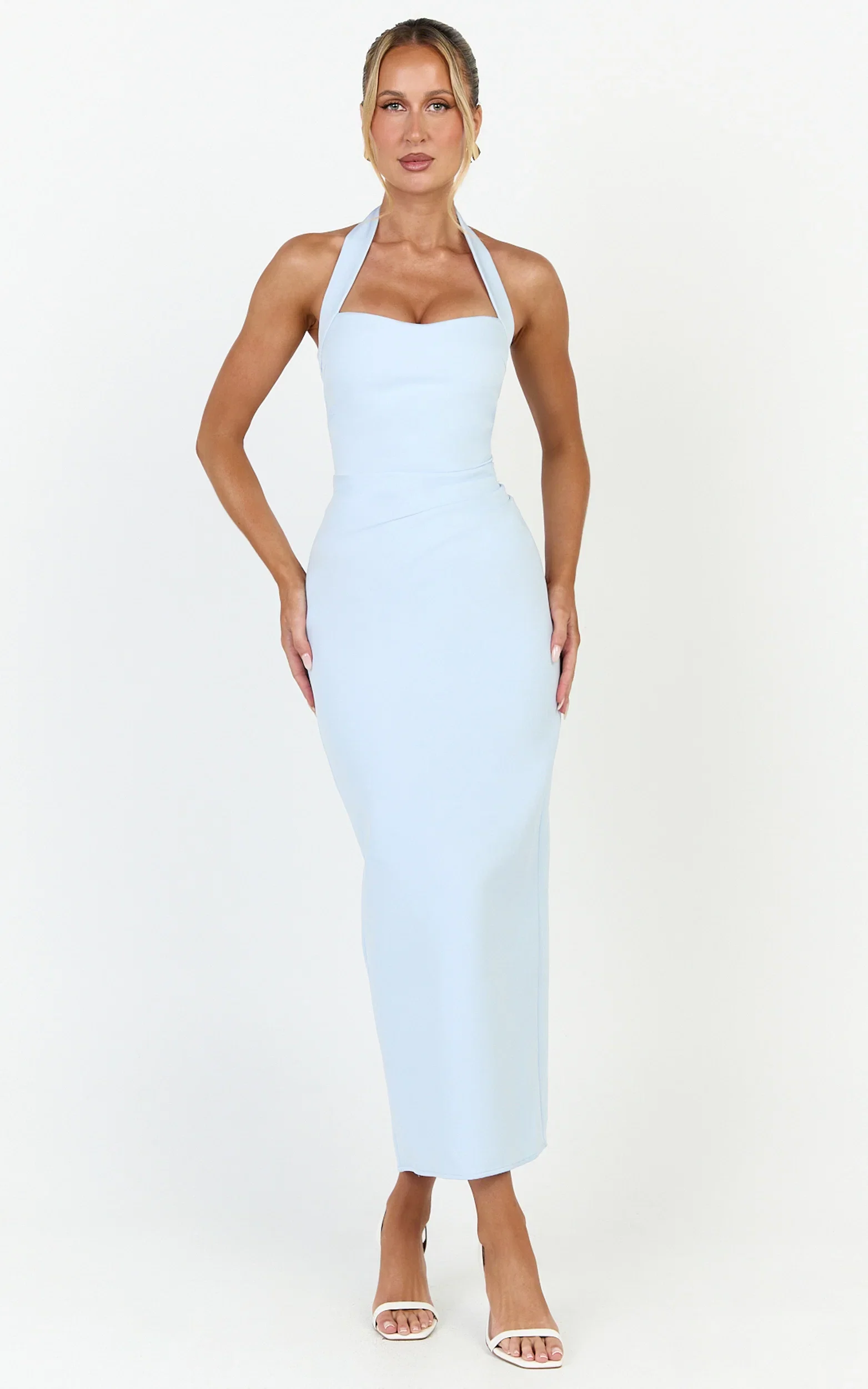 Sandy Maxi Dress - Sweetheart Neckline Halter Dress in Light Blue