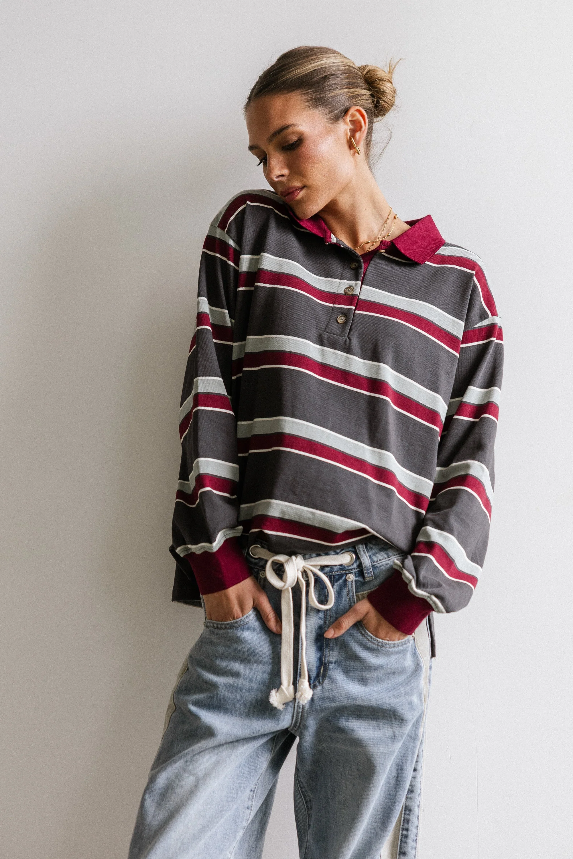 Megan Striped Top in Grey