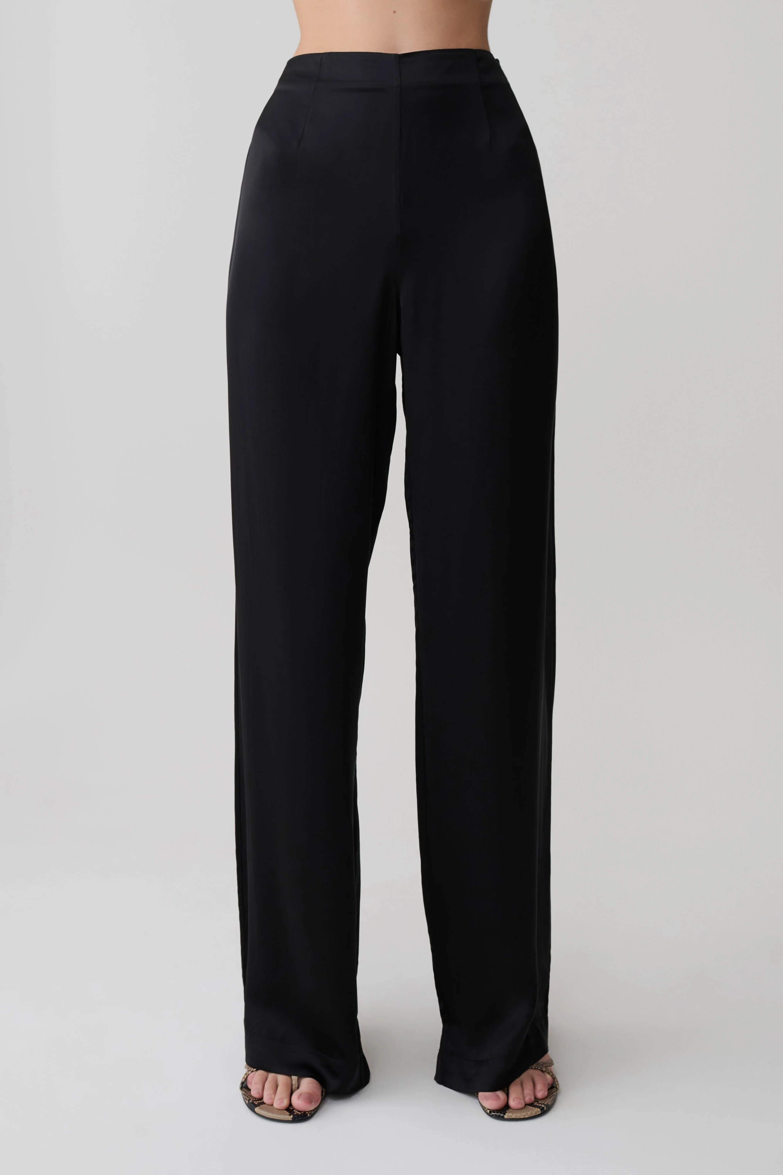 Sydney Straight Leg Satin Pants - Black