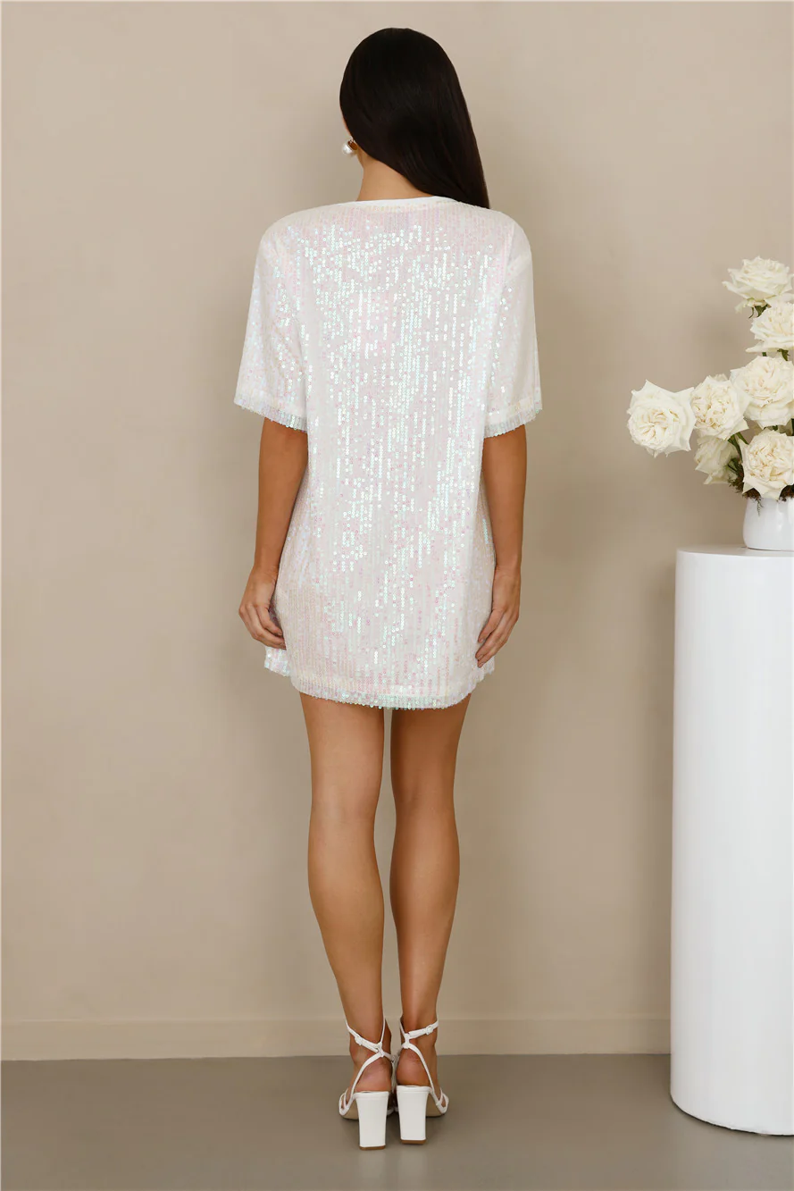 Wifey To Be Sequin T Shirt Dress White - luluinthesky