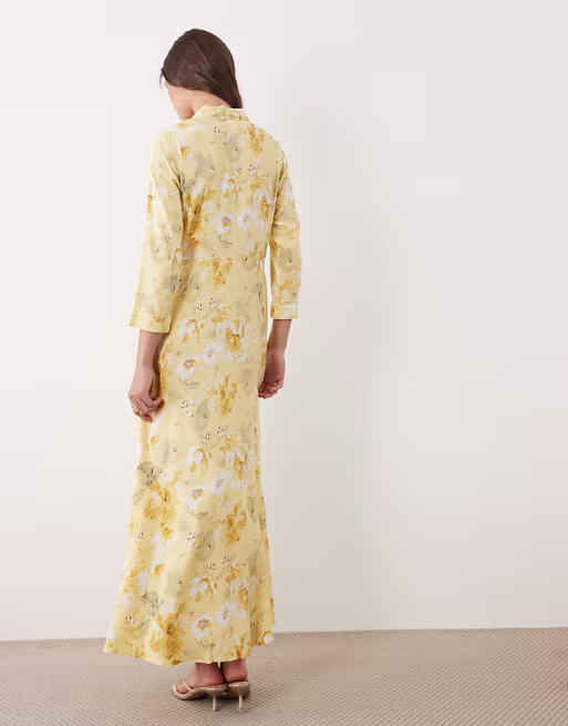 YAS maxi shirt dress in yellow floral print
