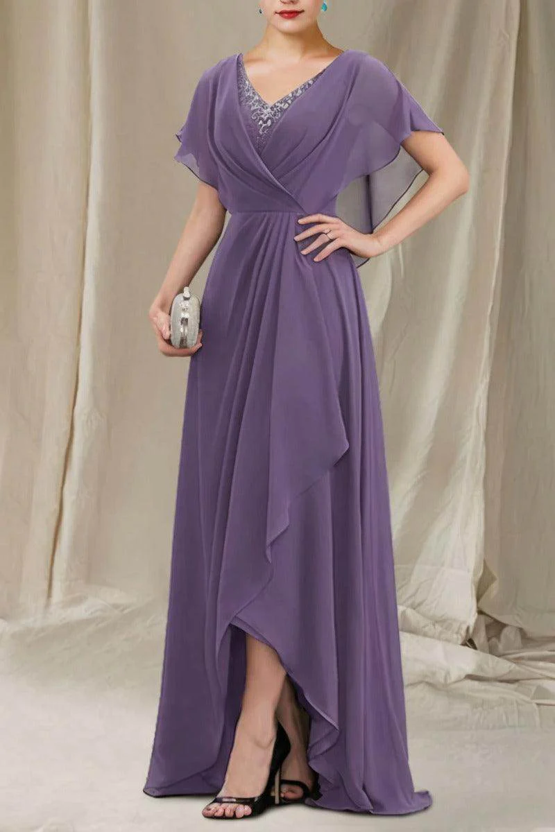 A-Line Sweep-Brush Train Chiffon Mother Dress CM0080