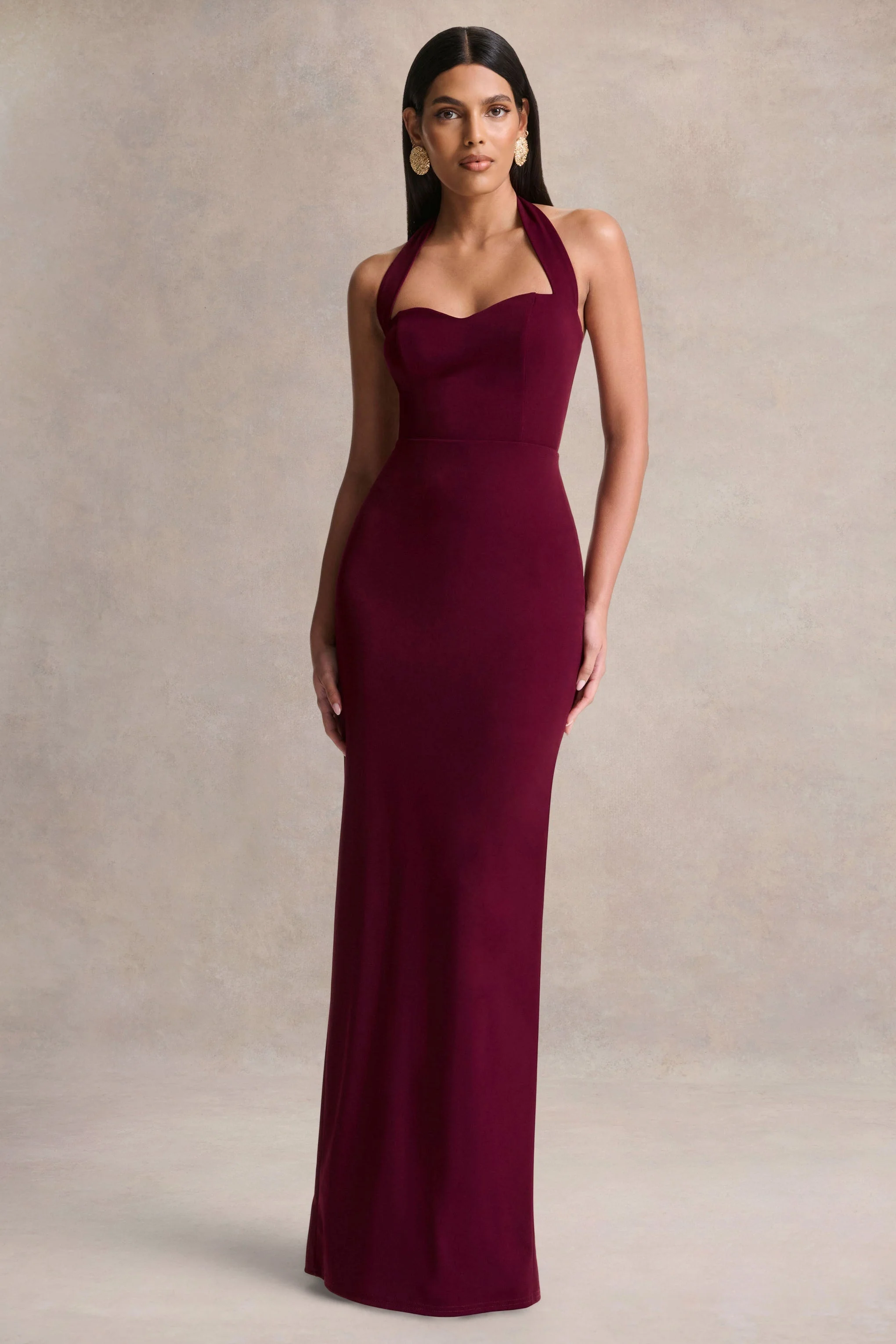 Robyn | Burgundy Sweetheart-Neck Maxi Dress
