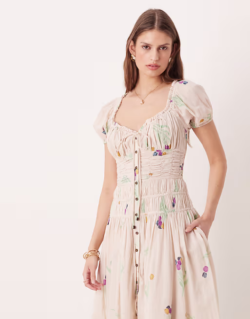 Free People coplete me button down midi dress in tea combo