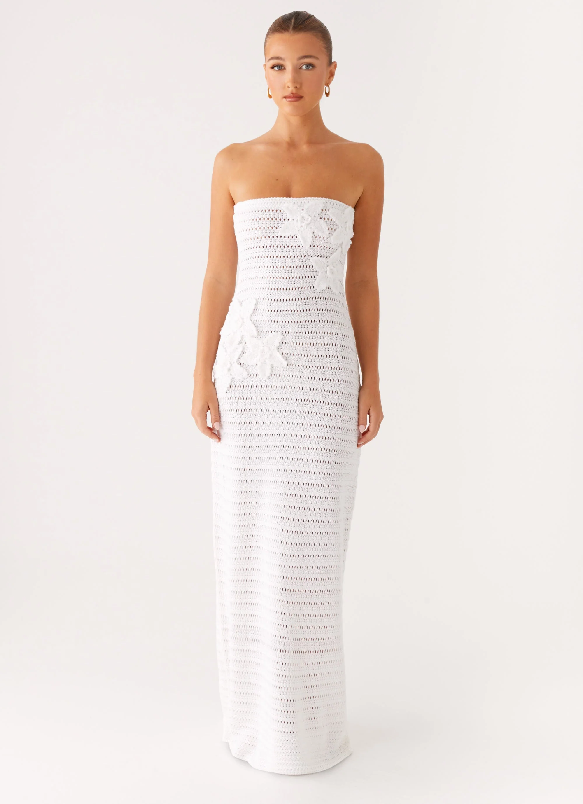 Diaz Crochet Maxi Dress - White - luluinthesky