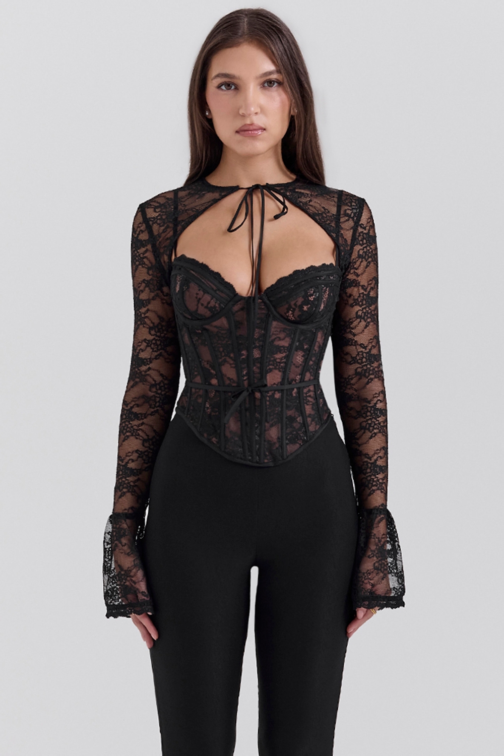 black lace corset top with bolero