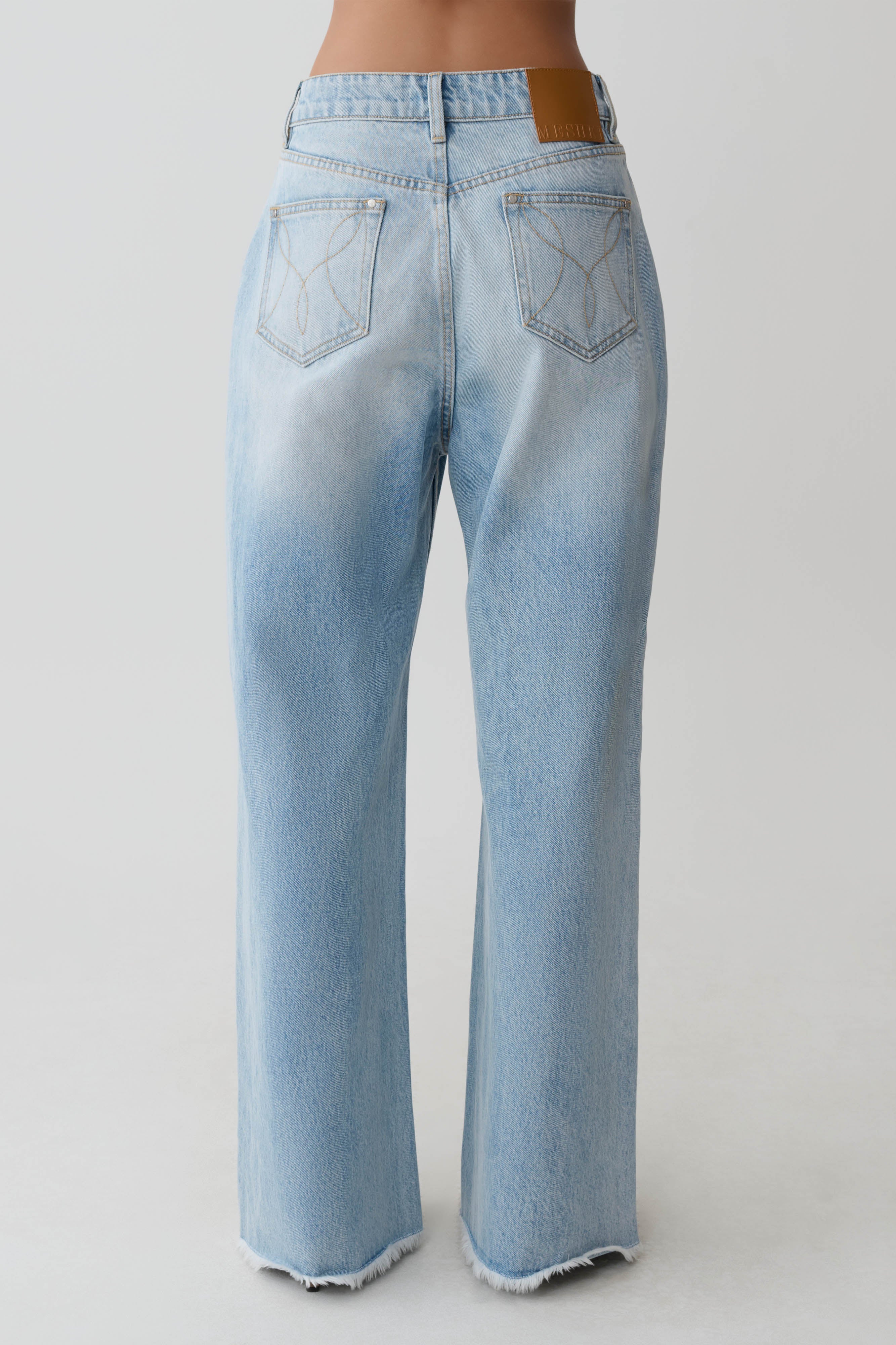 Sebastian Straight Leg Denim Jeans With Fray Hem - Washed Light Blue