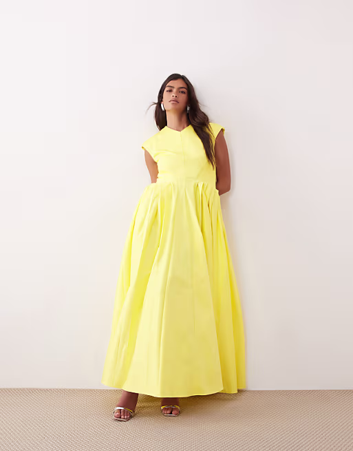 ARRANGE pleated cinched waist maxi dress in yellow