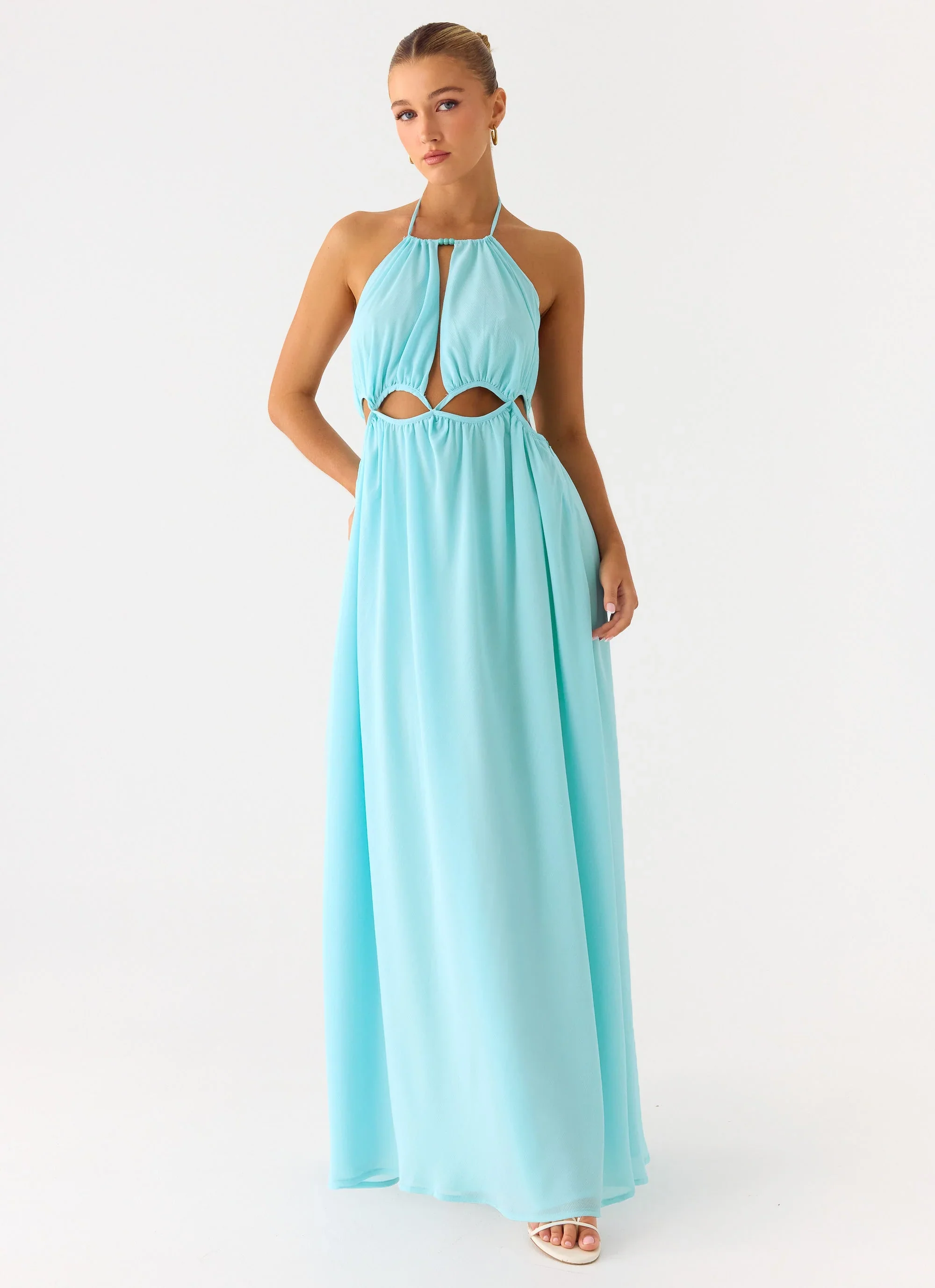 Ardenzelle Chiffon Halter Neck Maxi Dress - Turquoise