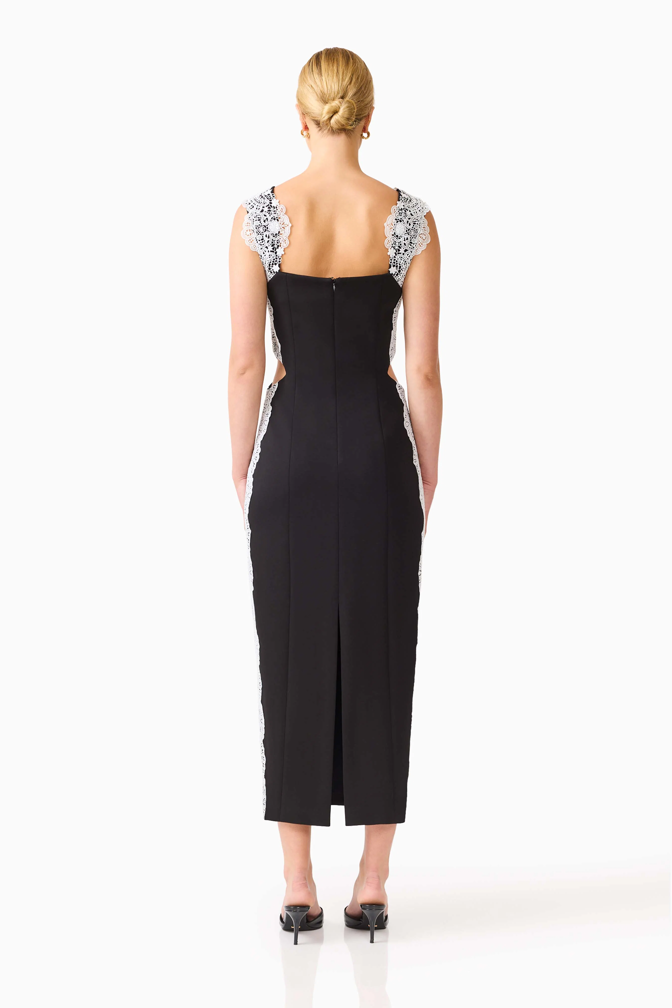 Elysia Lace Midi Dress in Black