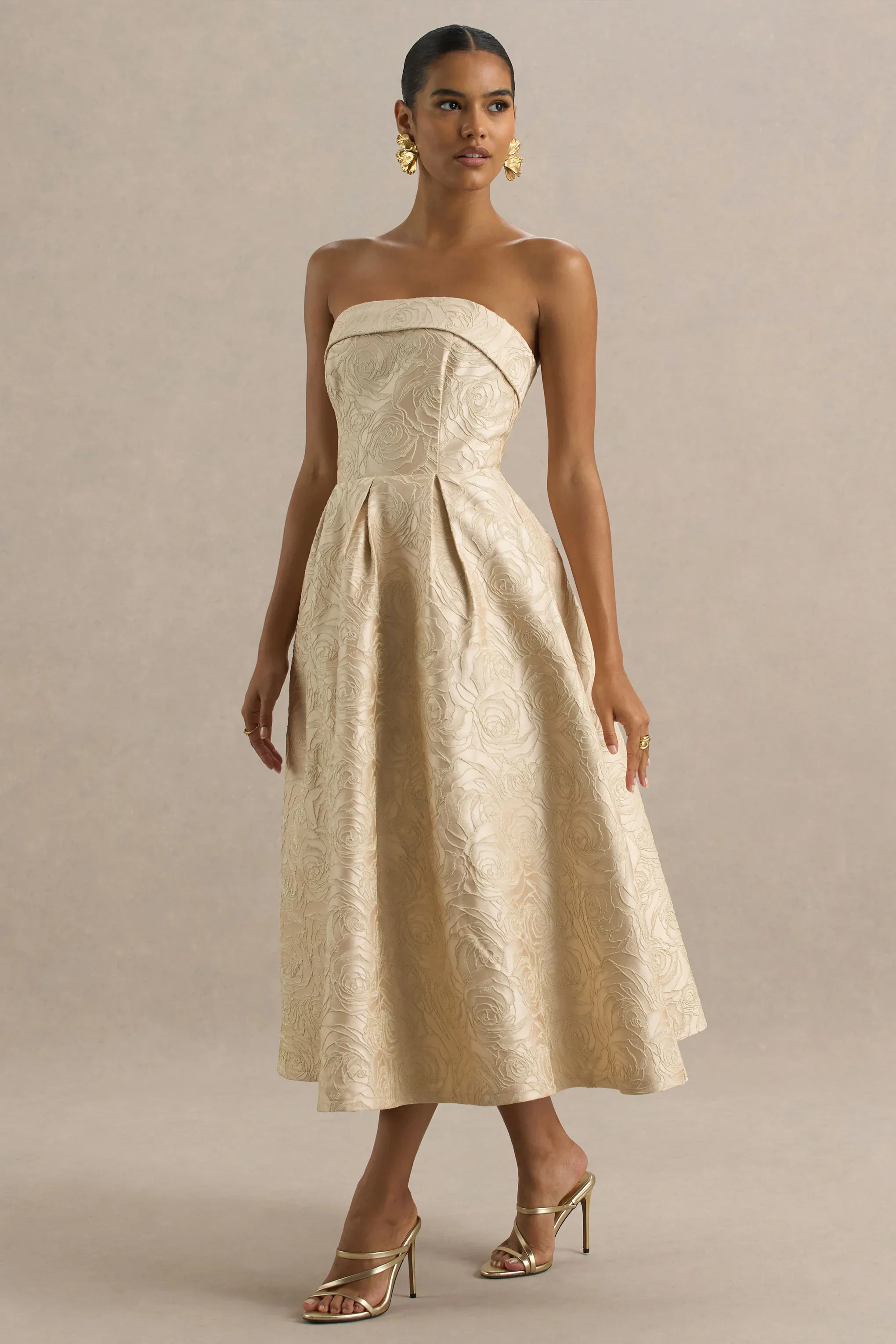 Hypnotic | Gold Jacquard Bandeau Midi Dress