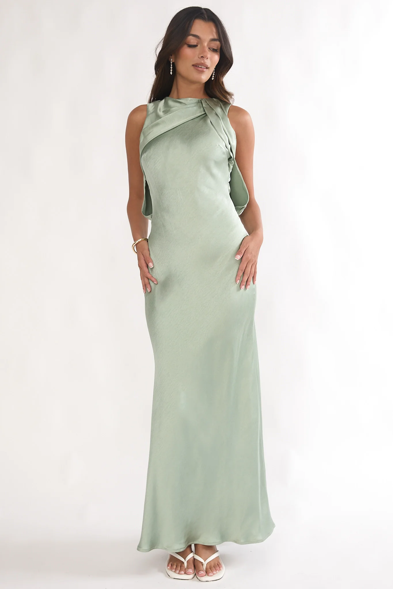 Levinia Draped Back Maxi Dress Pistachio