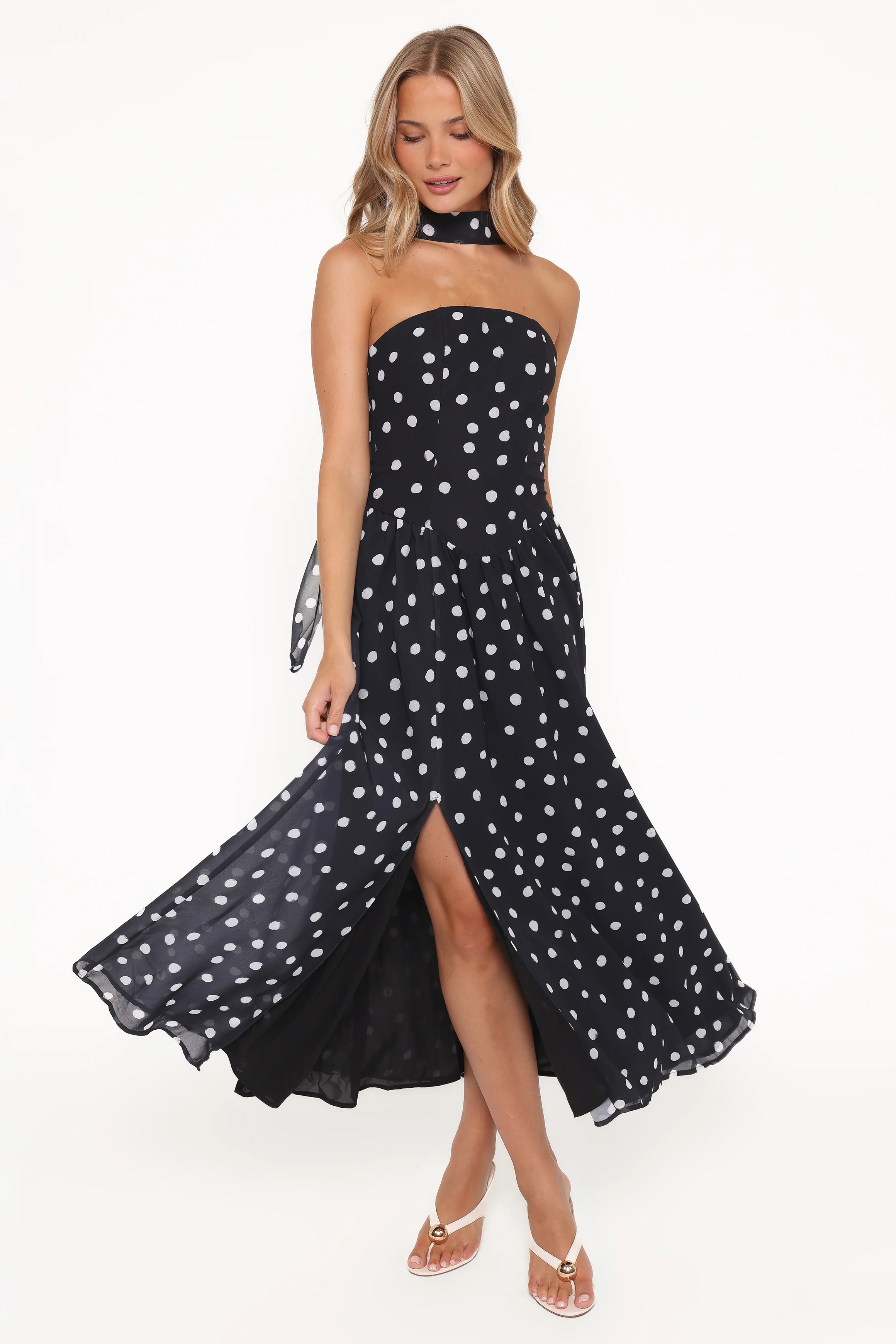 Boston Strapless Maxi Dress - Black Polka Dot