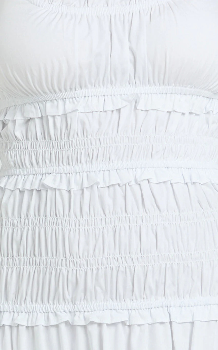 Cami Midi Dress - Rushed Bodice Dress in White - luluinthesky