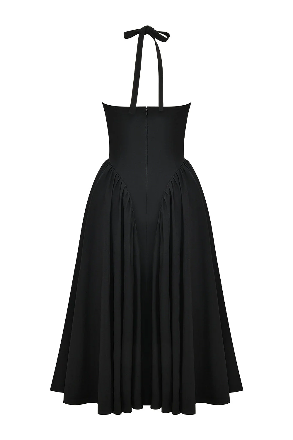 black twill halter midi dress