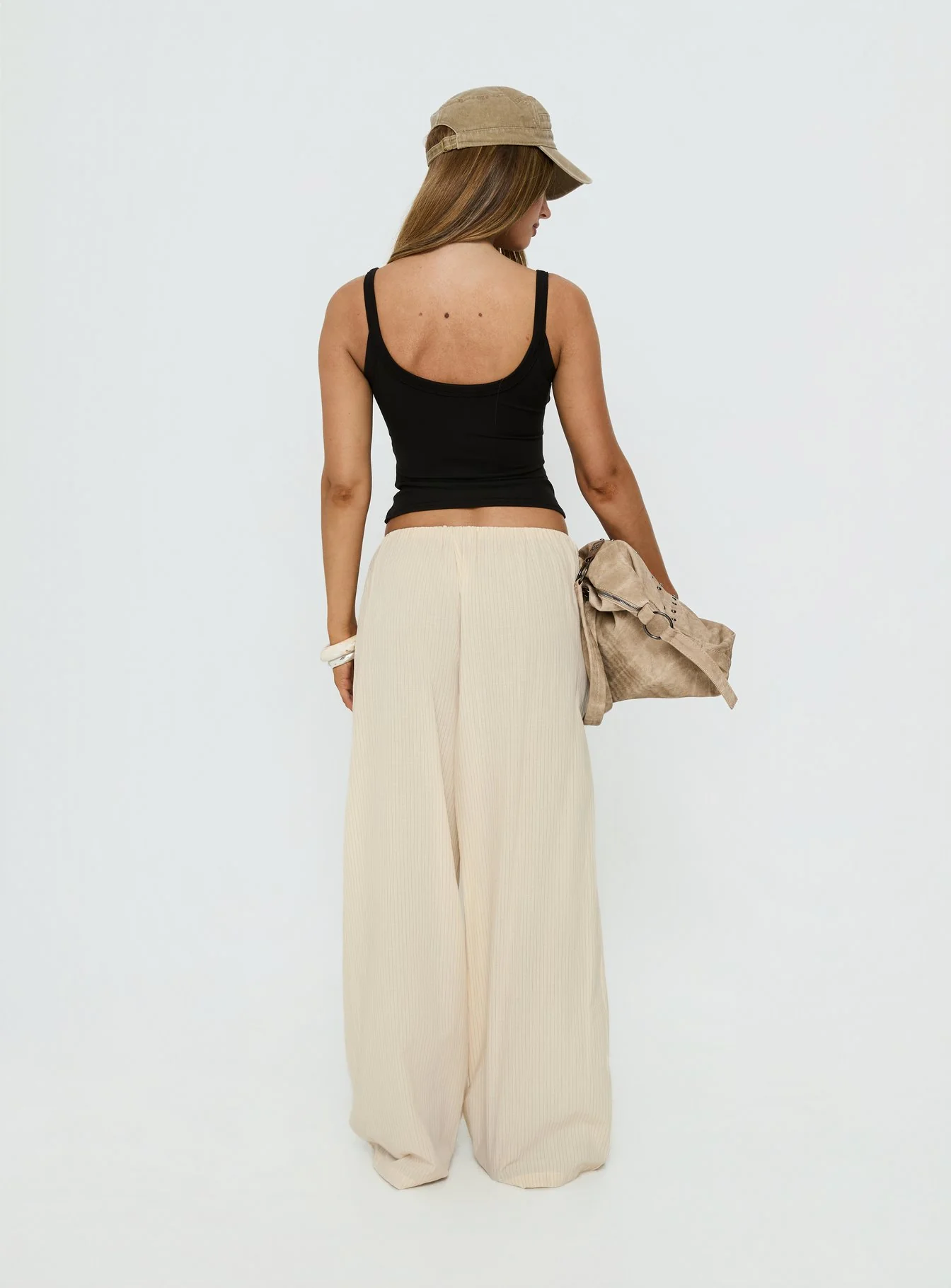 Lunea Concealed Waistband Pants Beige Stripe