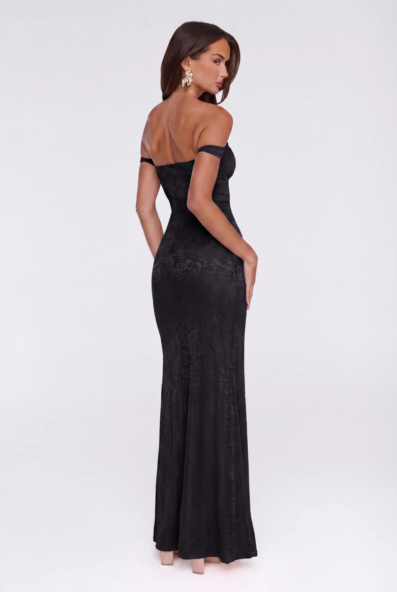 Night Bloom Off Shoulder Maxi Dress Black