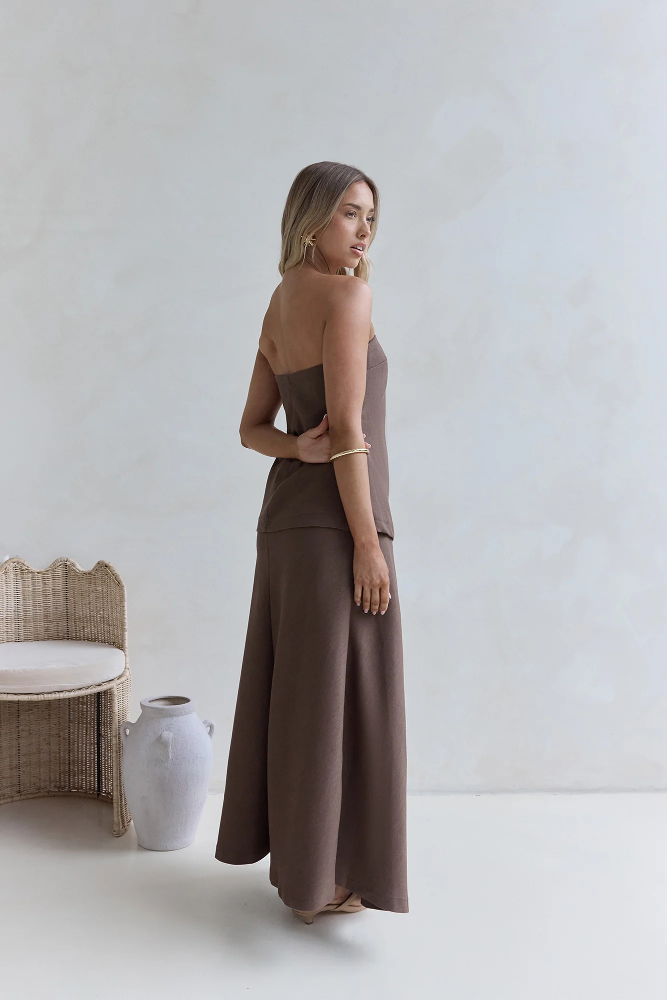 Ring The Bell Strapless Maxi Dress Brown