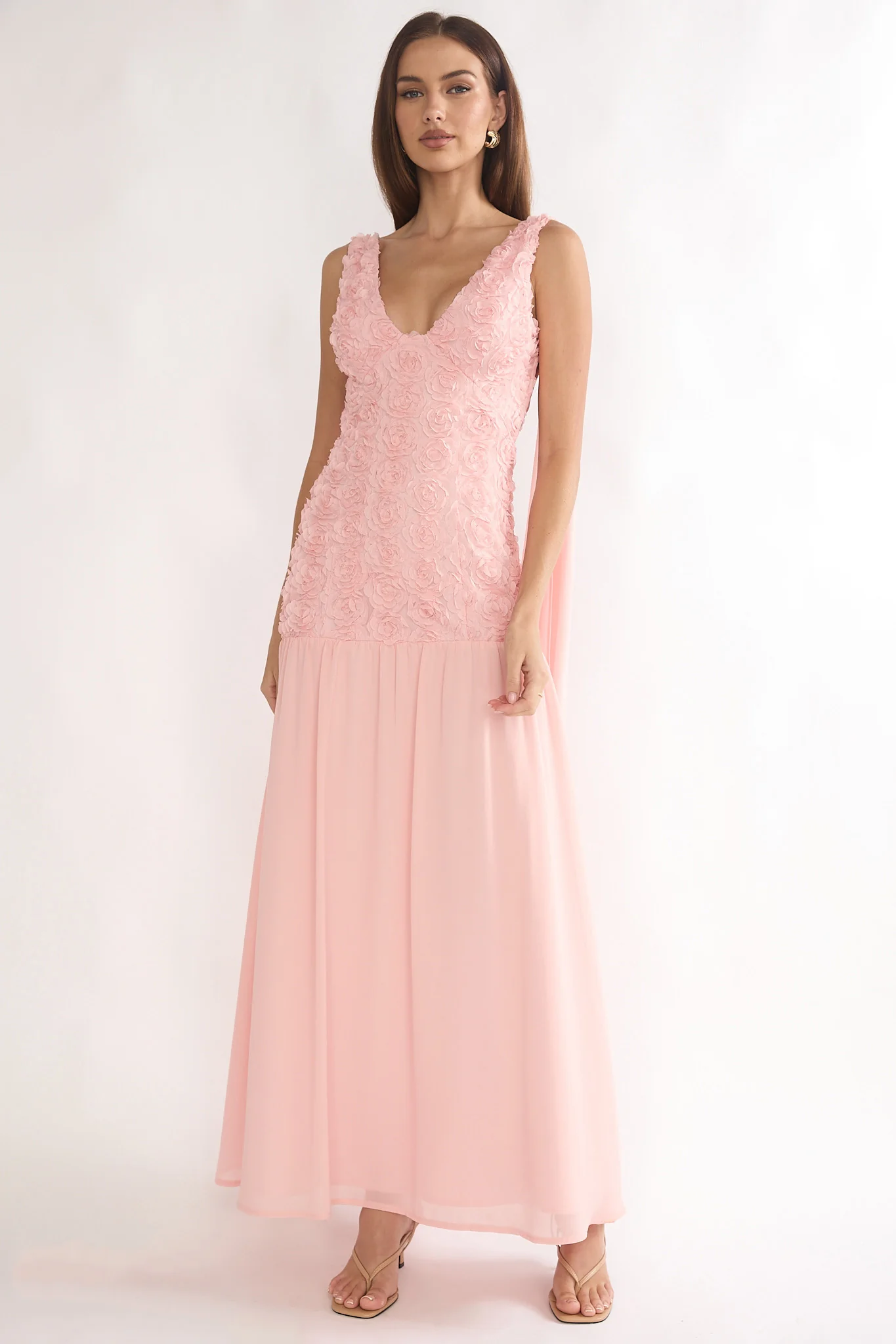 Marcellia Tied Back Maxi Dress Embellished Pink