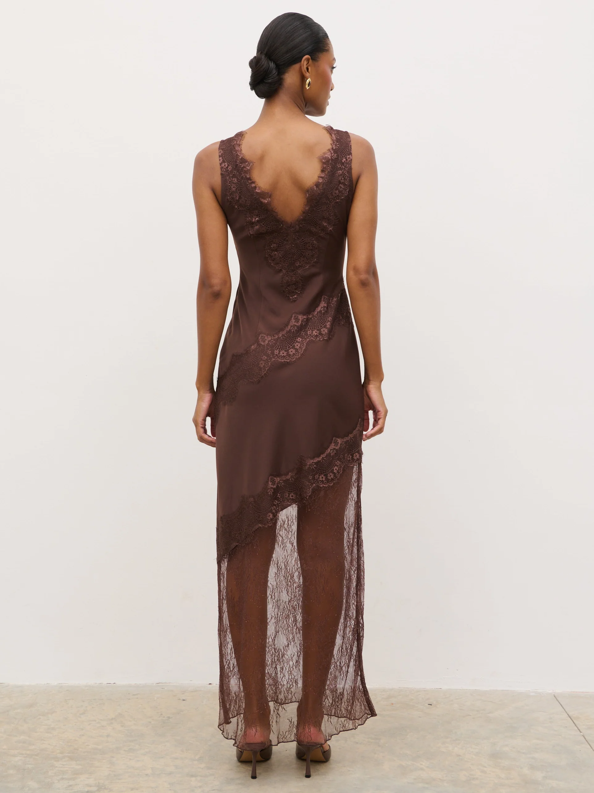 Robin Slip Lace Maxi Dress - Chocolate Brown