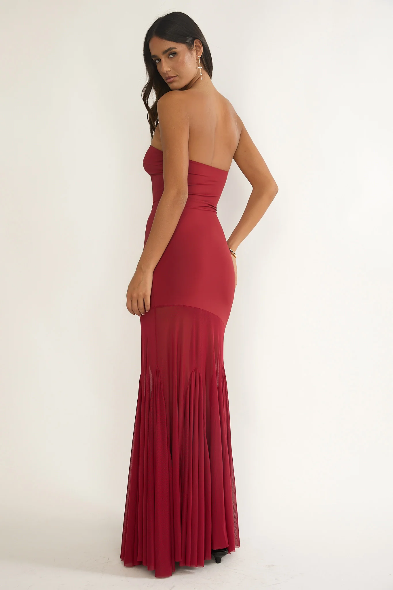 Velvet Rope Strapless Mesh Maxi Dress Wine - luluinthesky