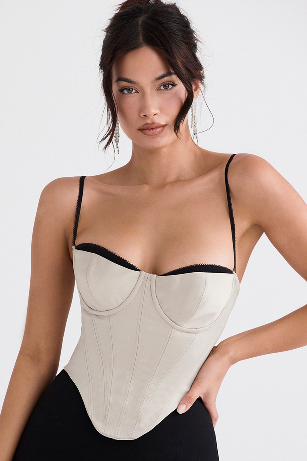 beige satin underwired corset