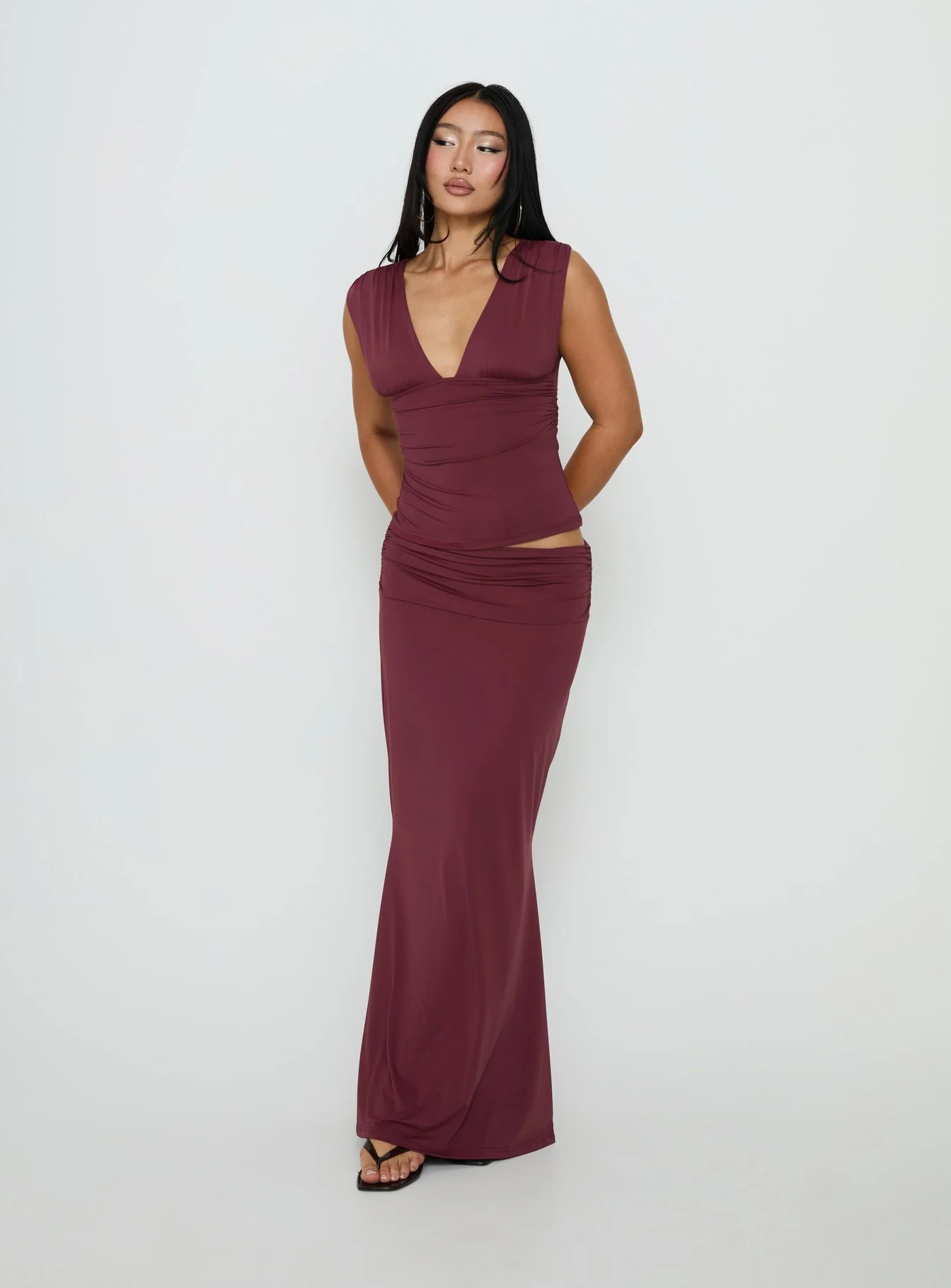 Liorah Foldover Waist Maxi Skirt Red