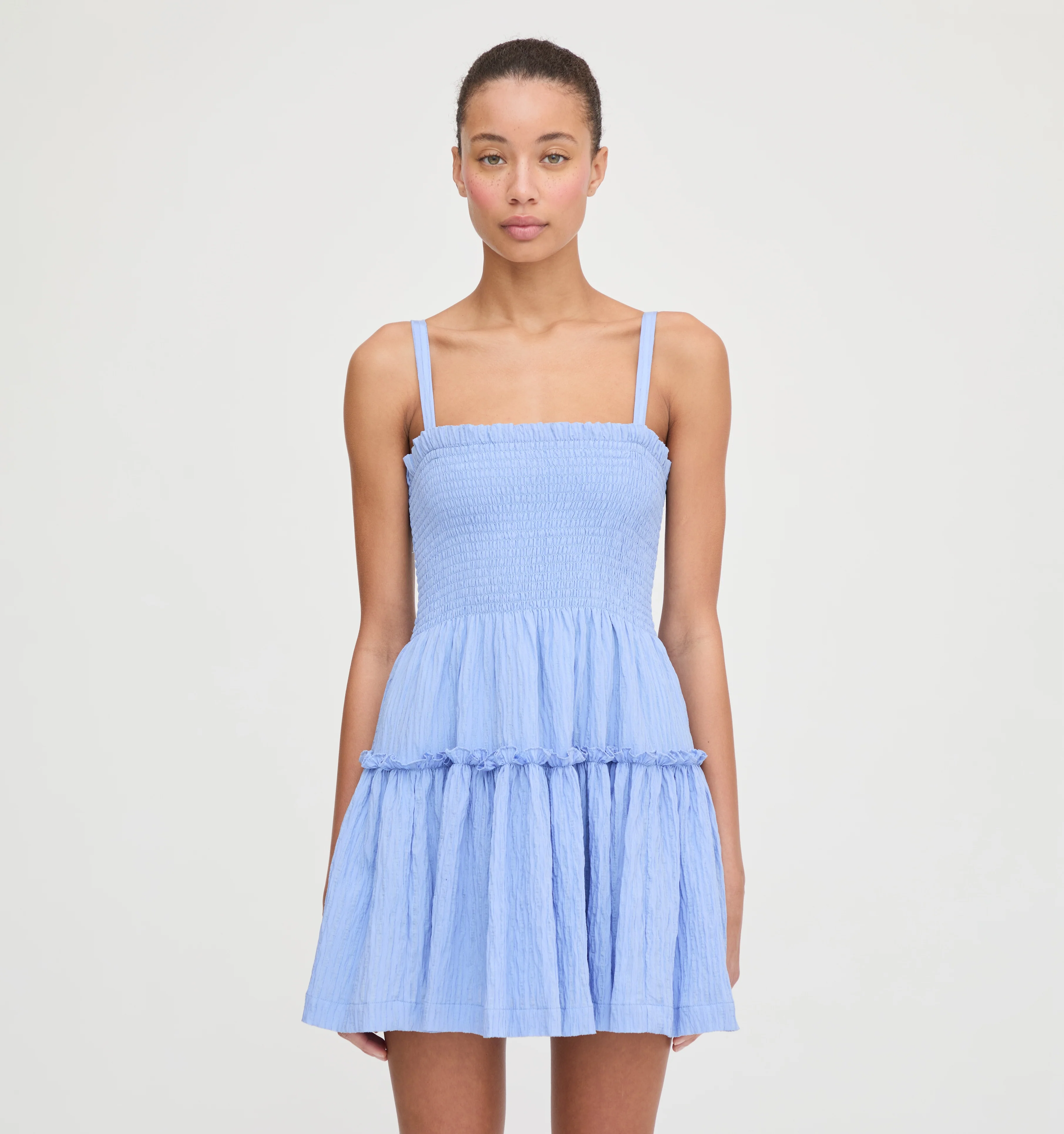 The Seraphina Mini Nap Dress - Bluebird Tonal Seersucker