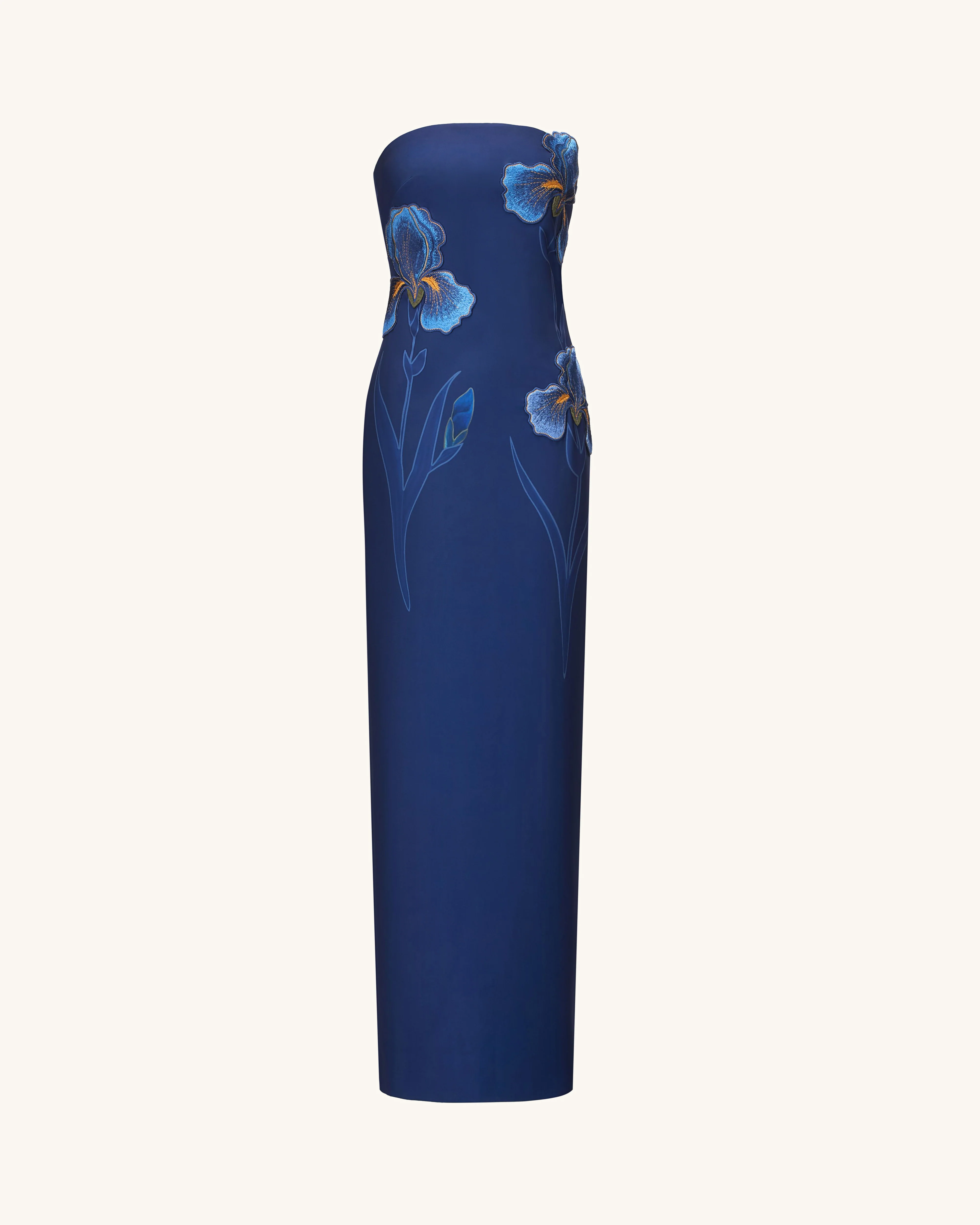Iris Embroidered Strapless Maxi Dress - Navy Blue - FASHION NOB