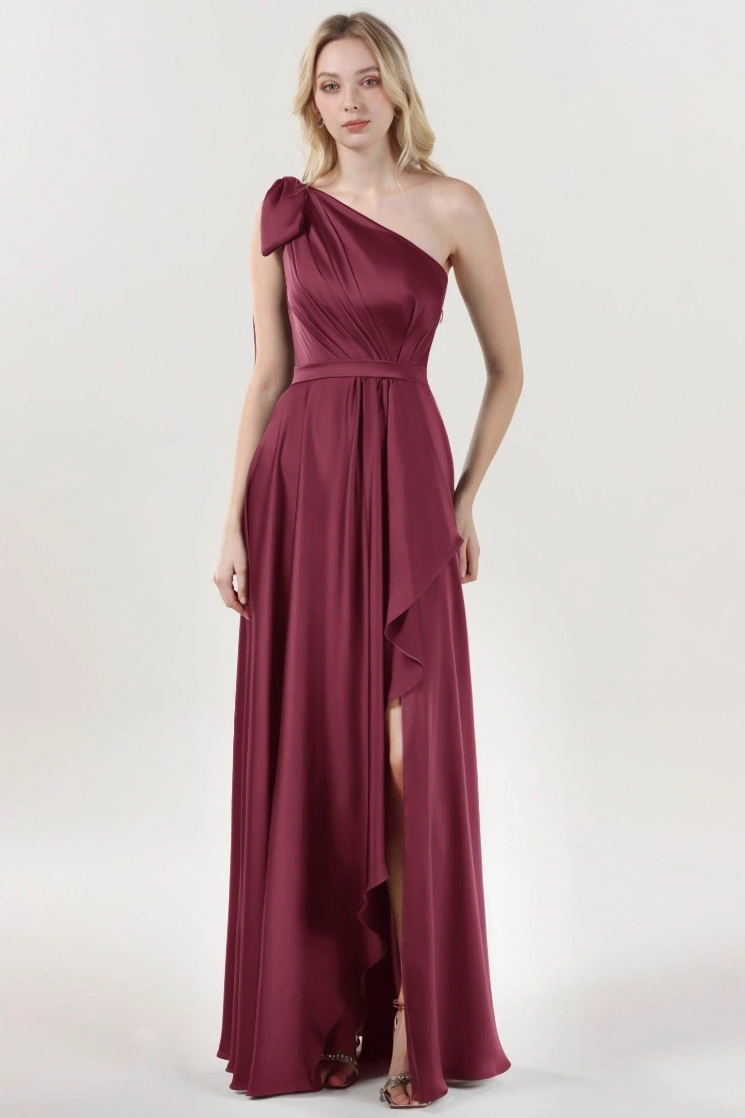Asymmetrical Maxi Luxe Satin Bridesmaid Dress CS0603BM