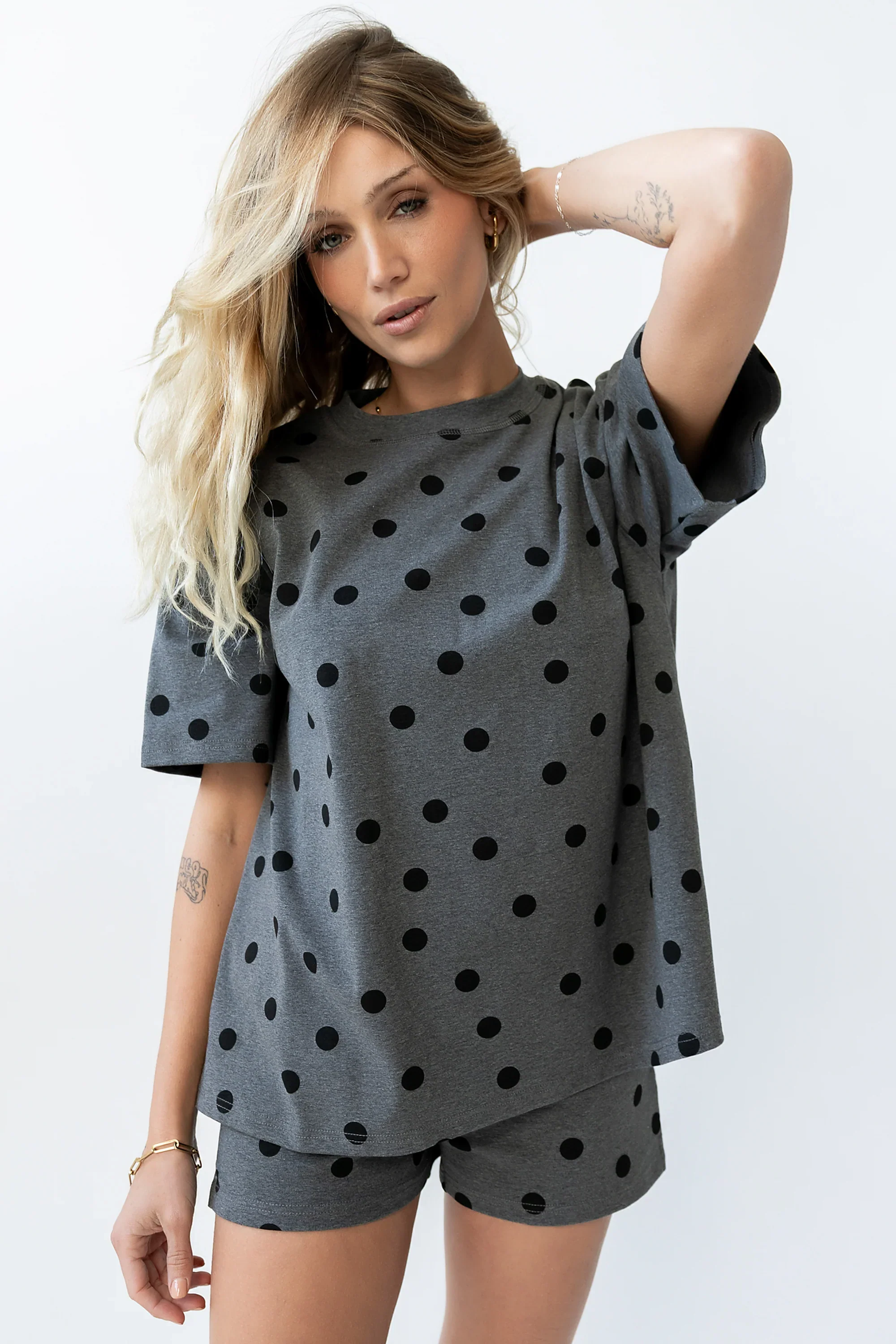 James Polka Dot Tee in Charcoal