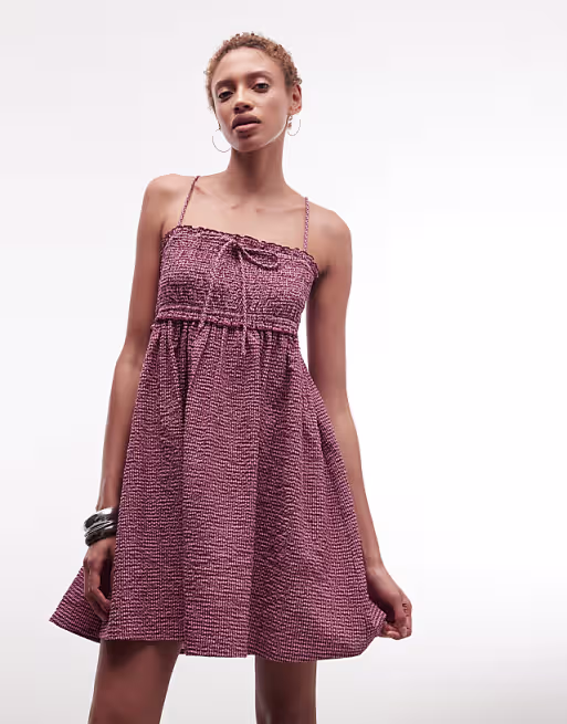 COLLUSION smock tie detail mini dress in pink