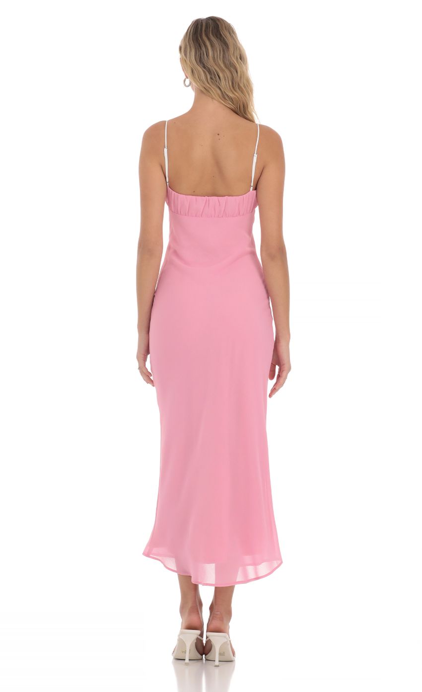 Ruched Bust Midi Dress in Pink