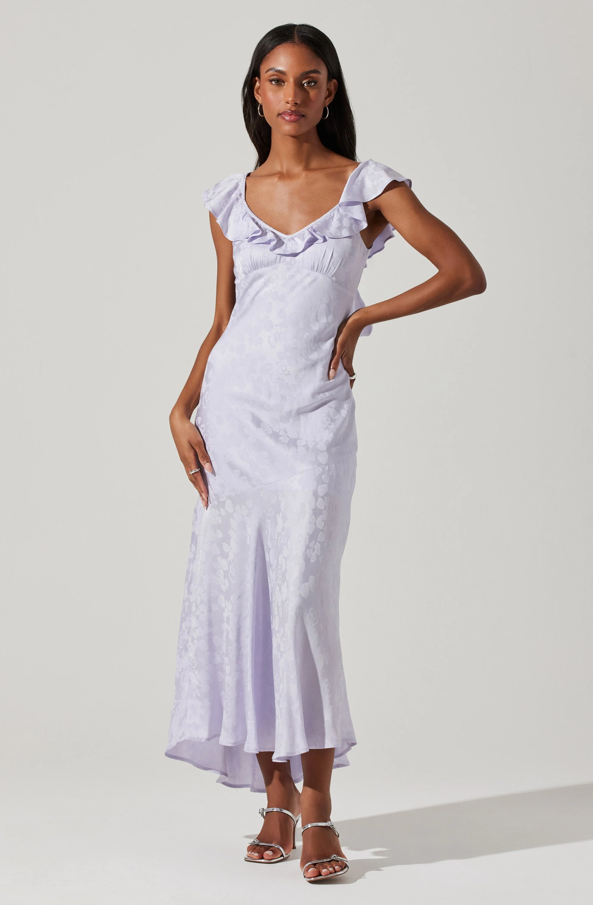 Freesia Jacquard Print Ruffle Midi Dress