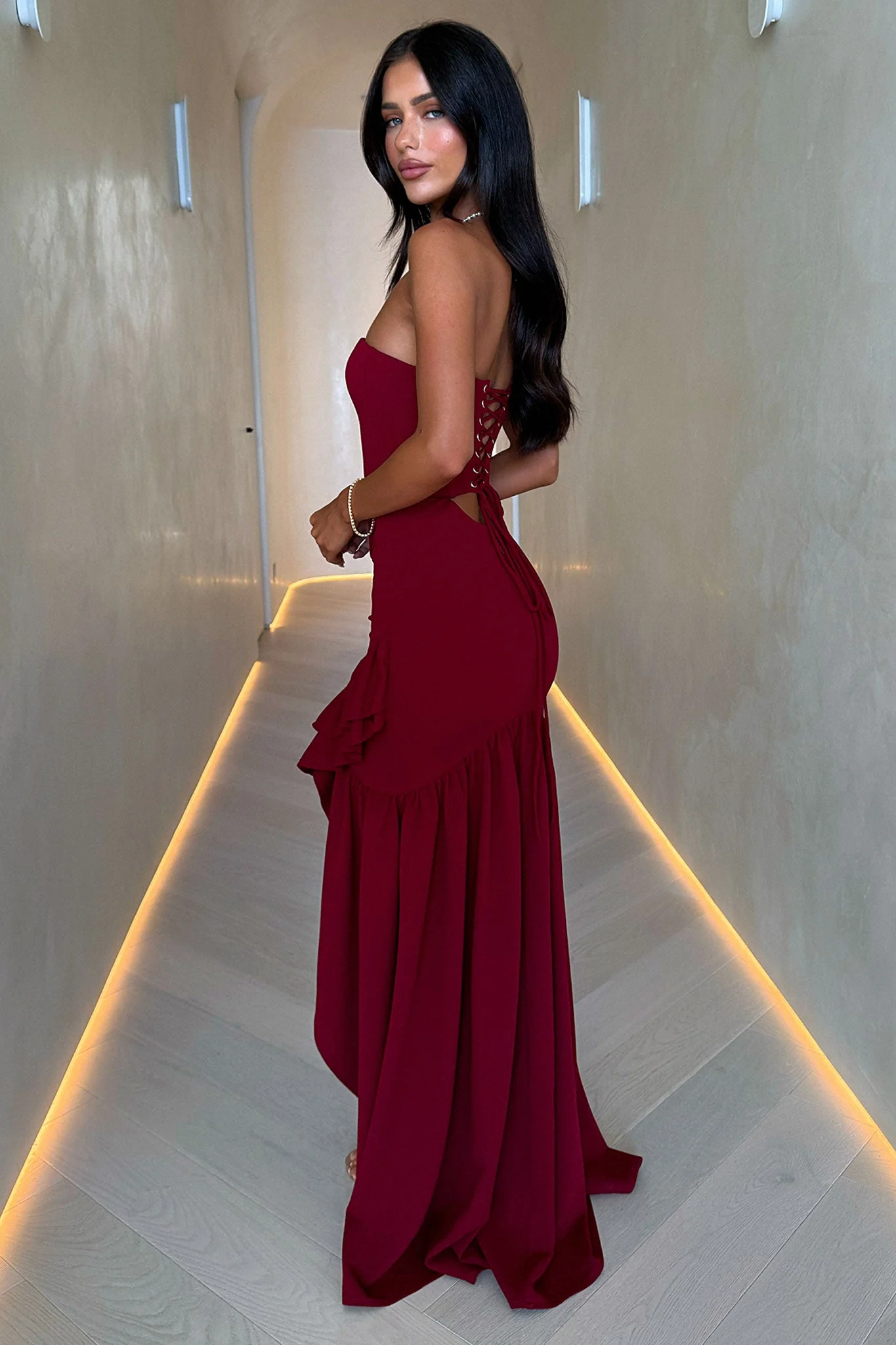 Thalassa Strapless Corset Maxi Dress - Burgundy