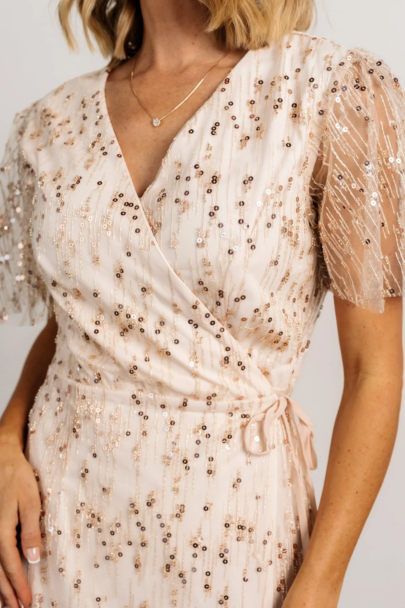 Liza Sequin Wrap Maxi Dress | Rose Gold - luluinthesky