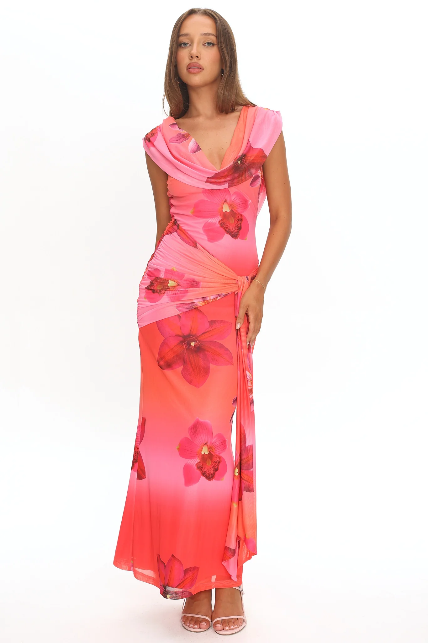 Virgo Season Draped Shoulder Maxi Dress Orchid Pink - luluinthesky