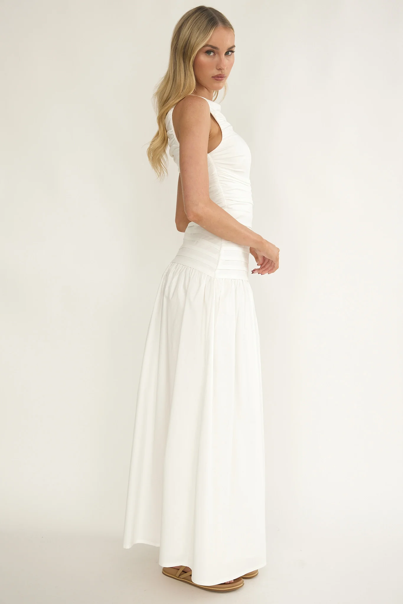 Dalayla Sleeveless Pintuck Maxi Dress White