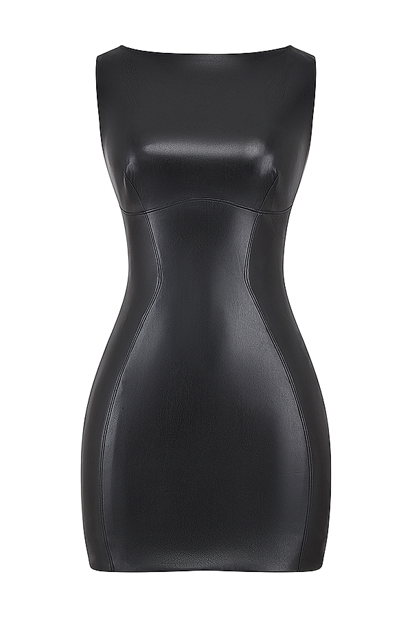 Black Vegan Leather Mini Dress