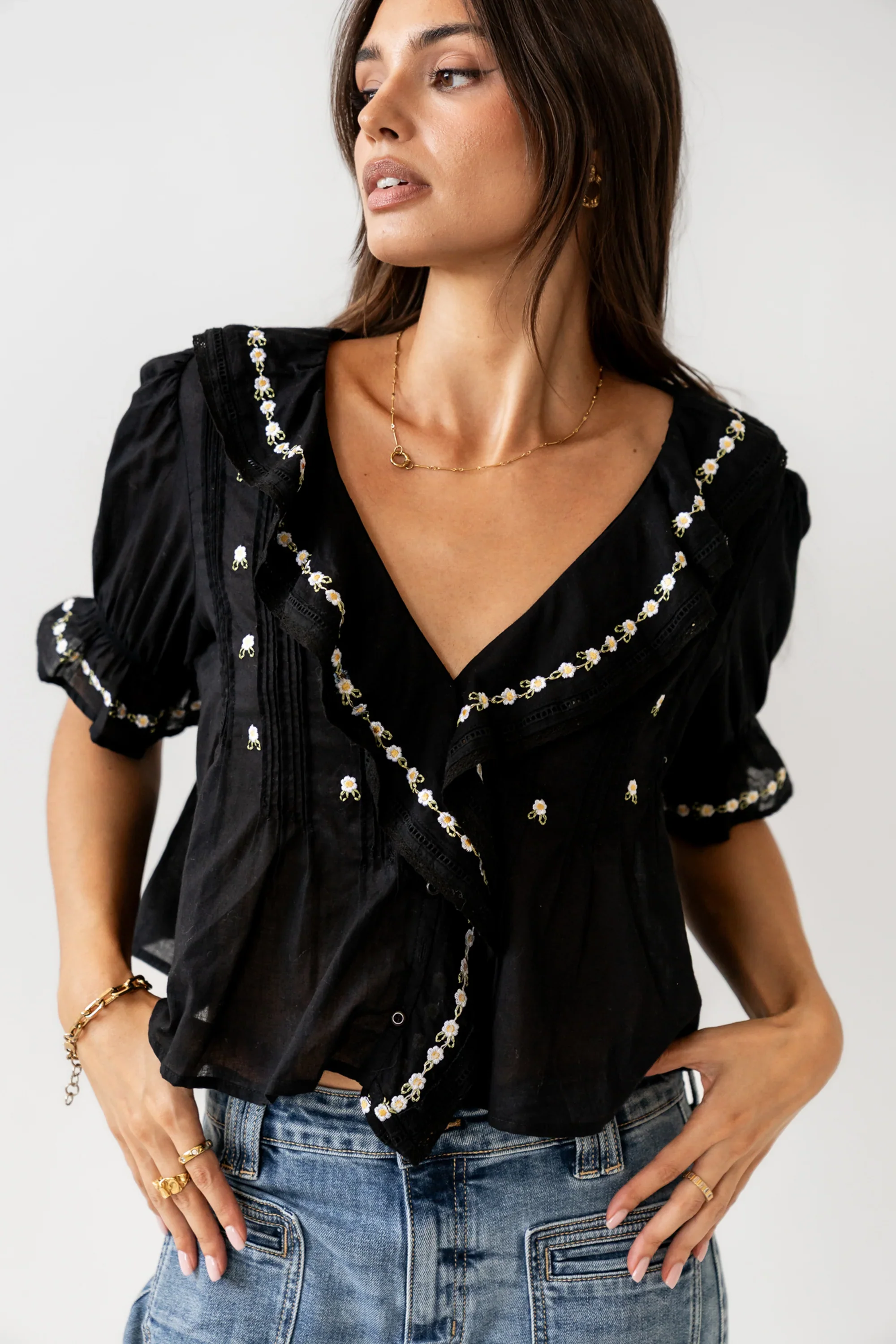 Suzie Embroidered Blouse in Black