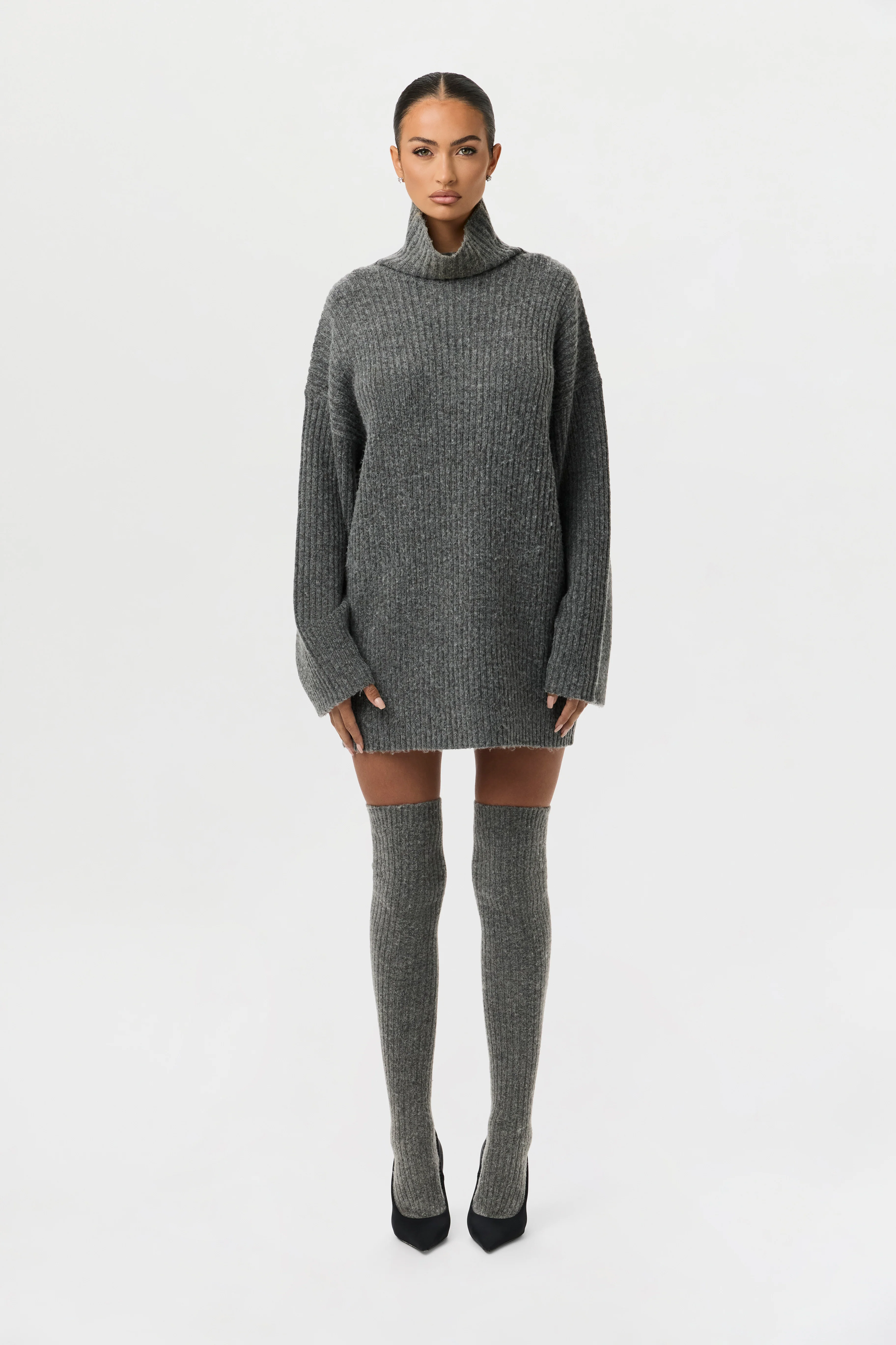 Ribbed-Knit Turtleneck Sweater Dress