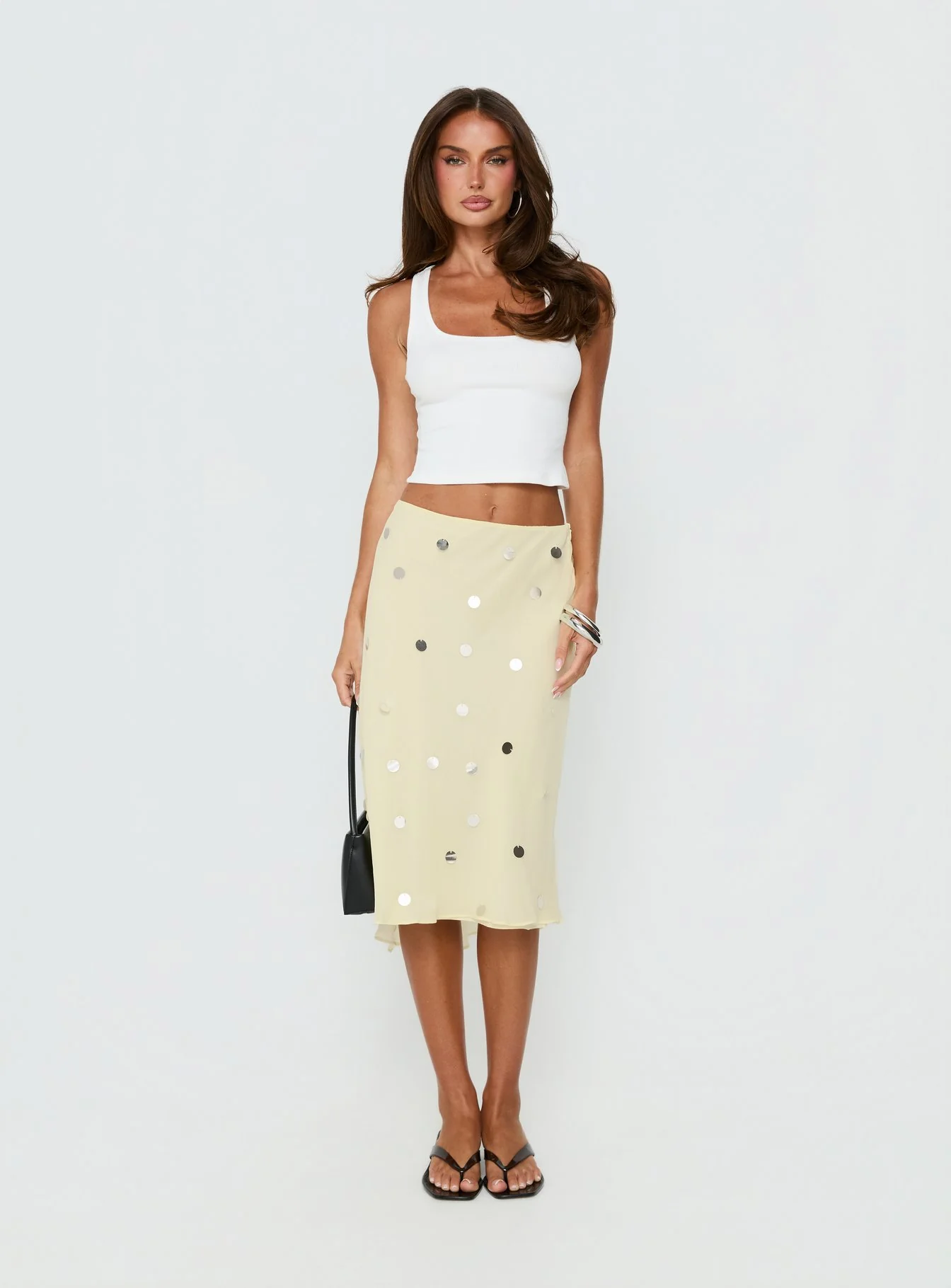 Kessiah Sequin Midi Skirt Yellow