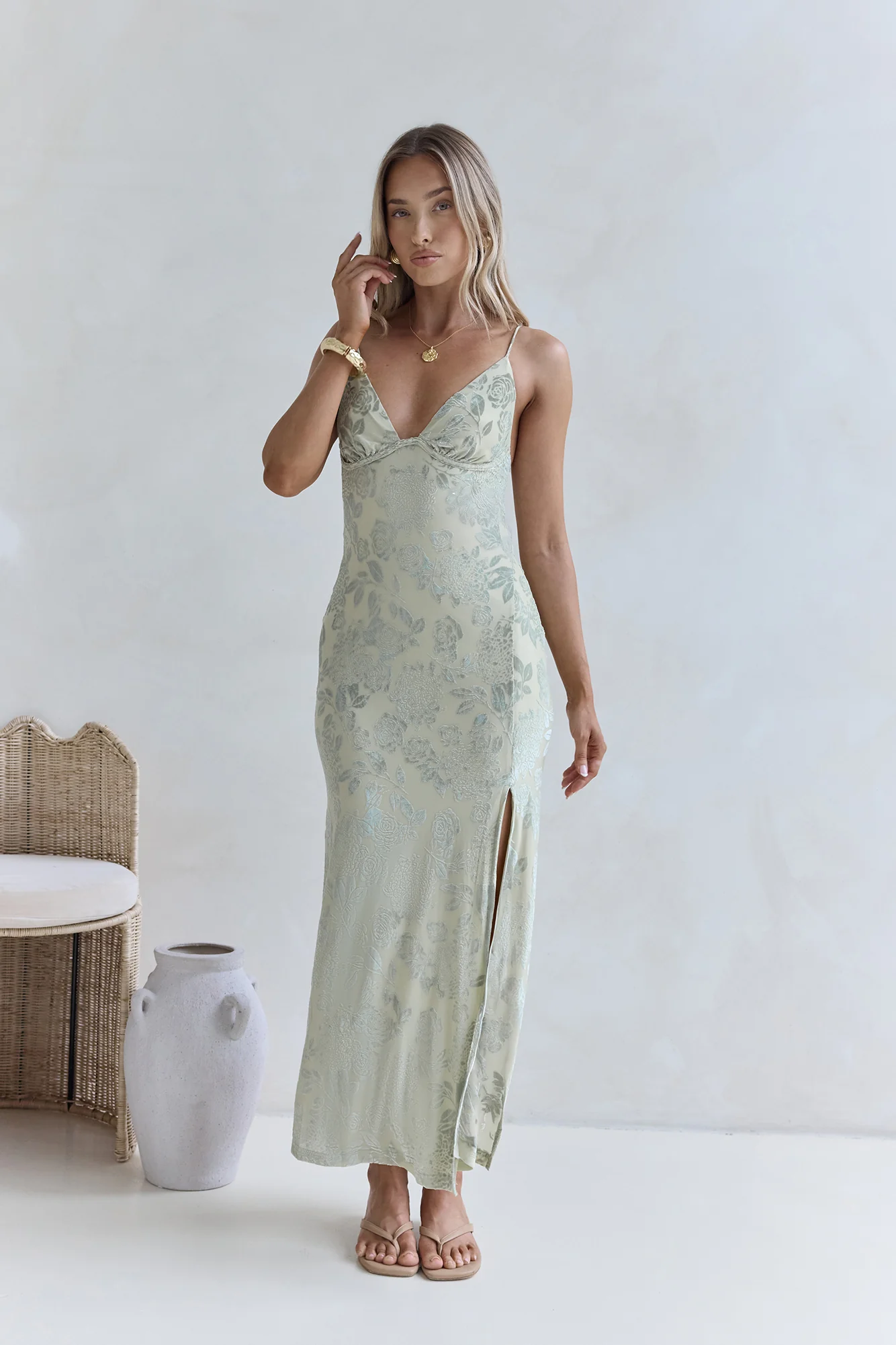 Far And Away Mesh Maxi Dress Sage