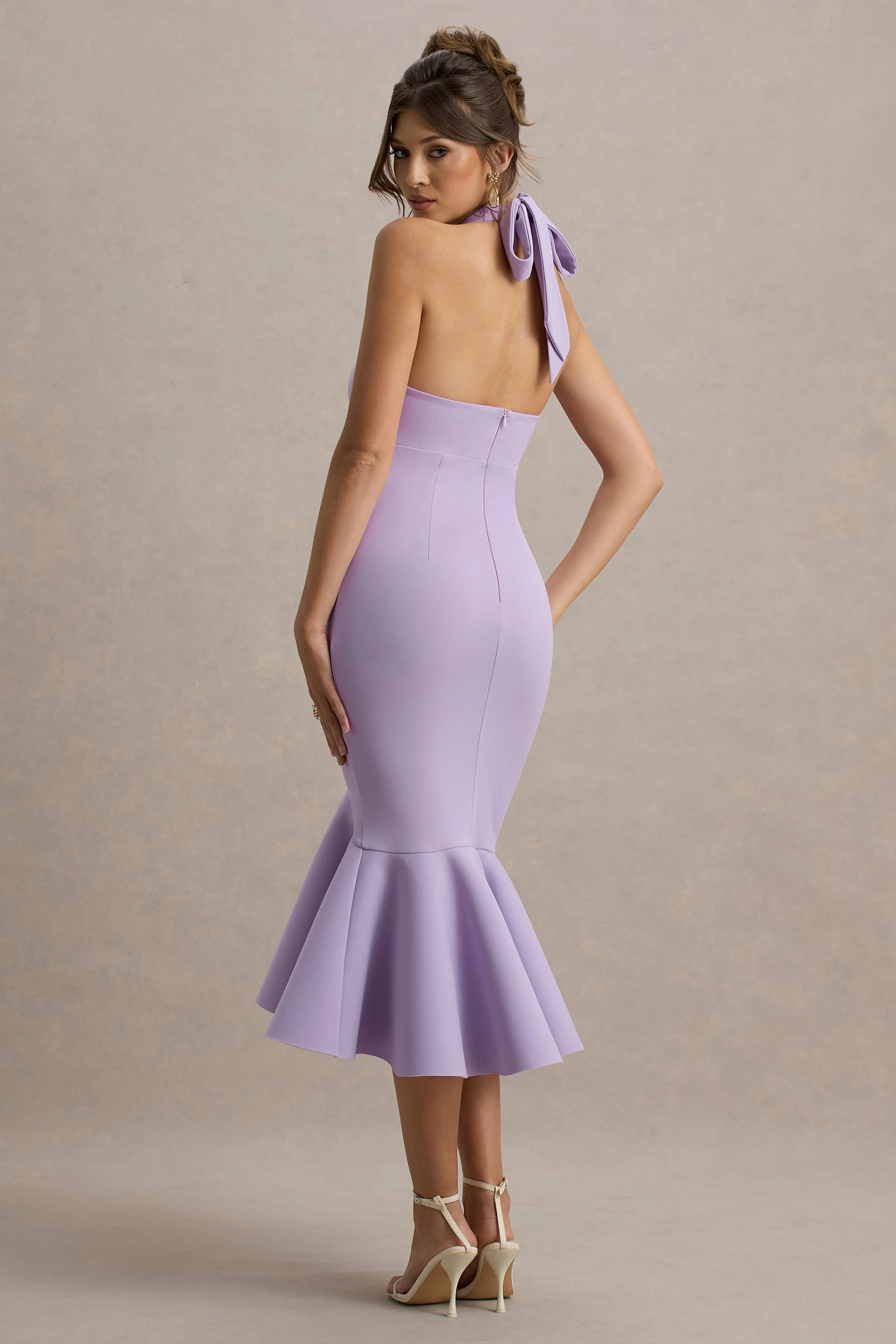 Valletta | Lilac Halter-Neck Ruffle-Trim Midi Dress