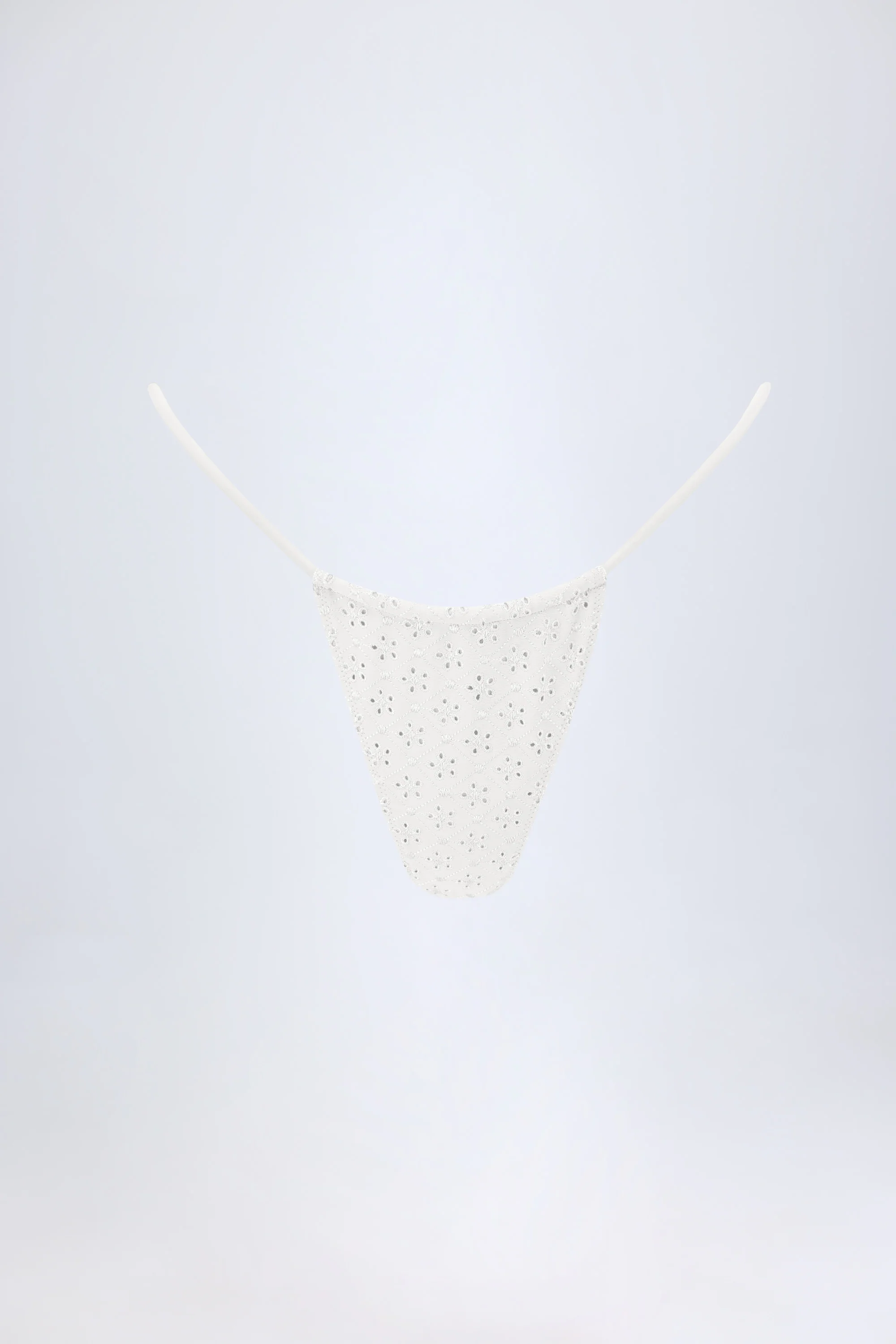 Broderie Anglaise Drawstring Bikini Bottoms in White