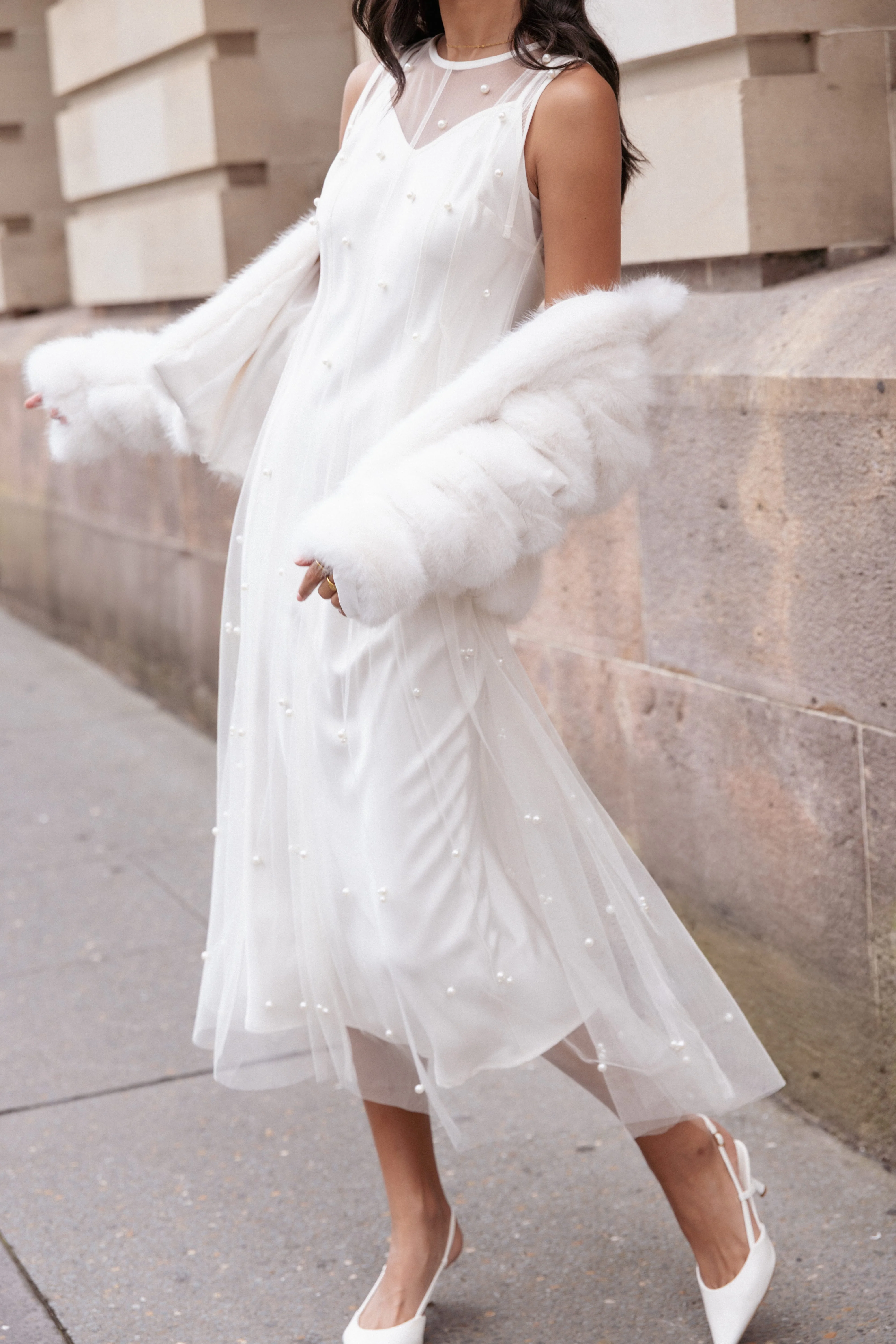 Yulia Pearl Midi Dress - Ecru