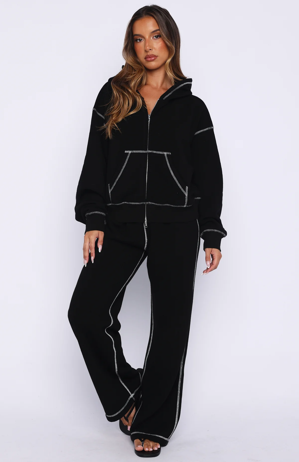 Flashing By Boxy Zip Front Hoodie Black