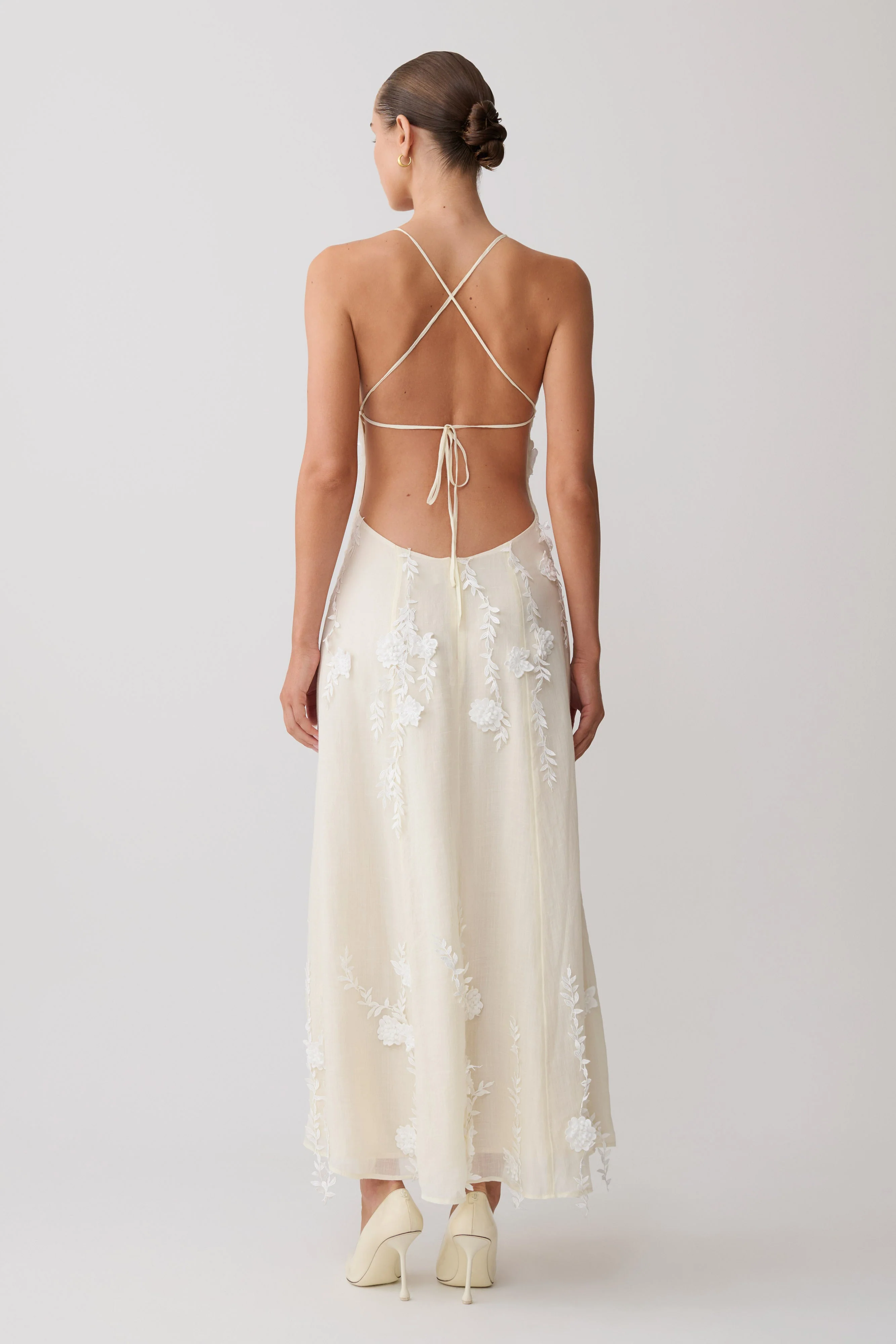 Odette Floral Lace Midi Dress - Buttermilk