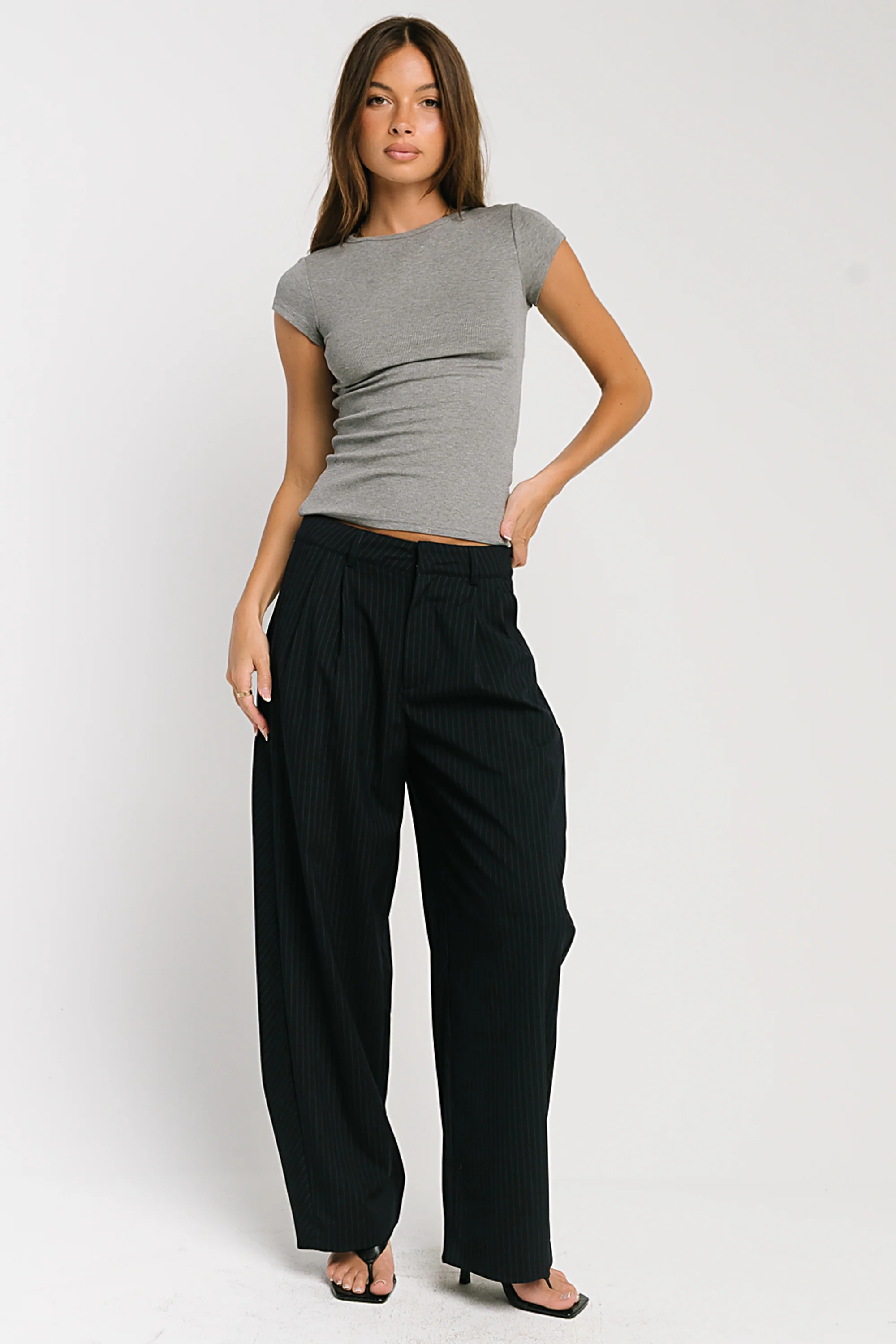 Tiffany Ribbed Tee in Heather Grey